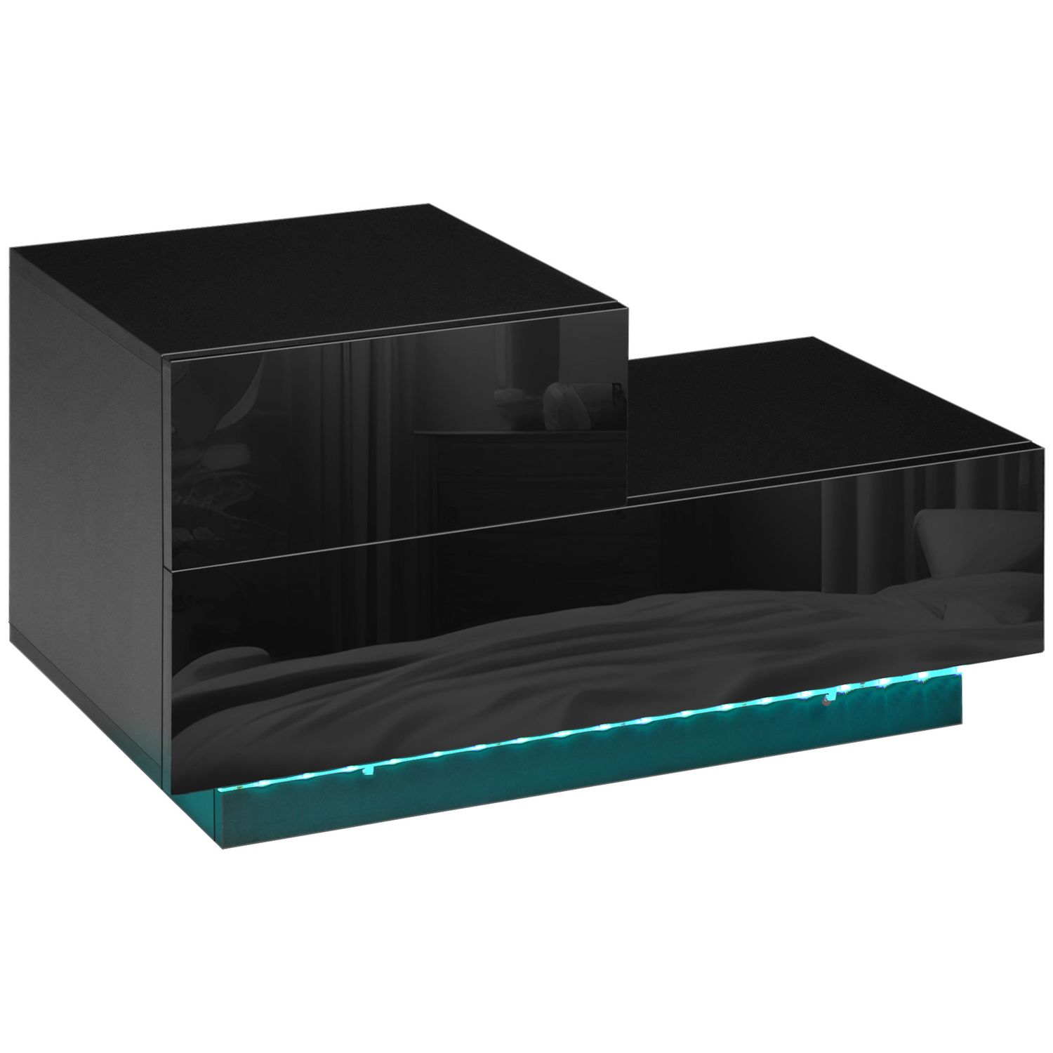 HOMCOM Modern Bedside Table with RGB LED Light 2 Drawers for Bedroom Living Room