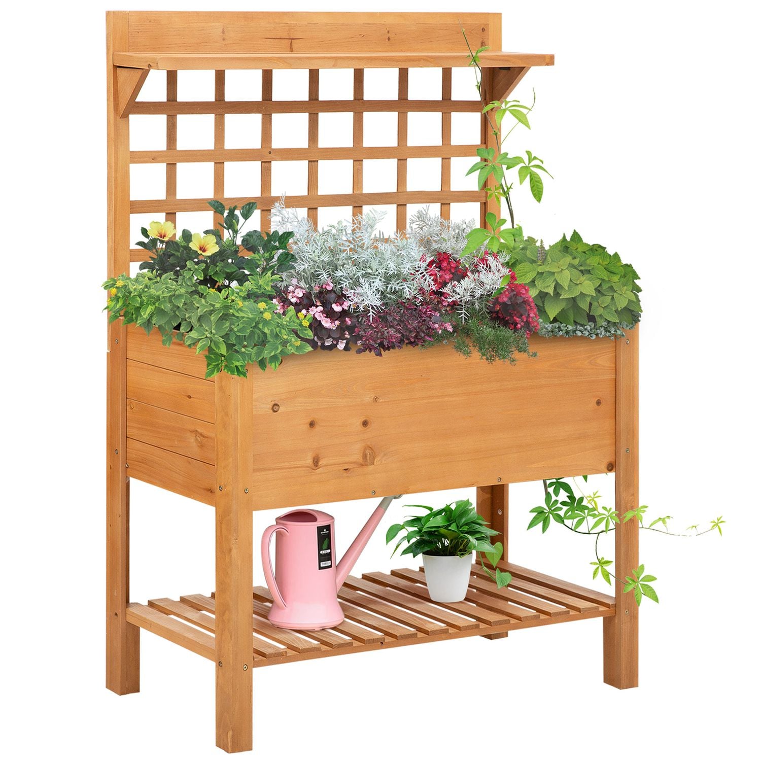 Outsunny Wooden Planter Raised Elevated Garden Bed for Vegetables Flowers, 105x4