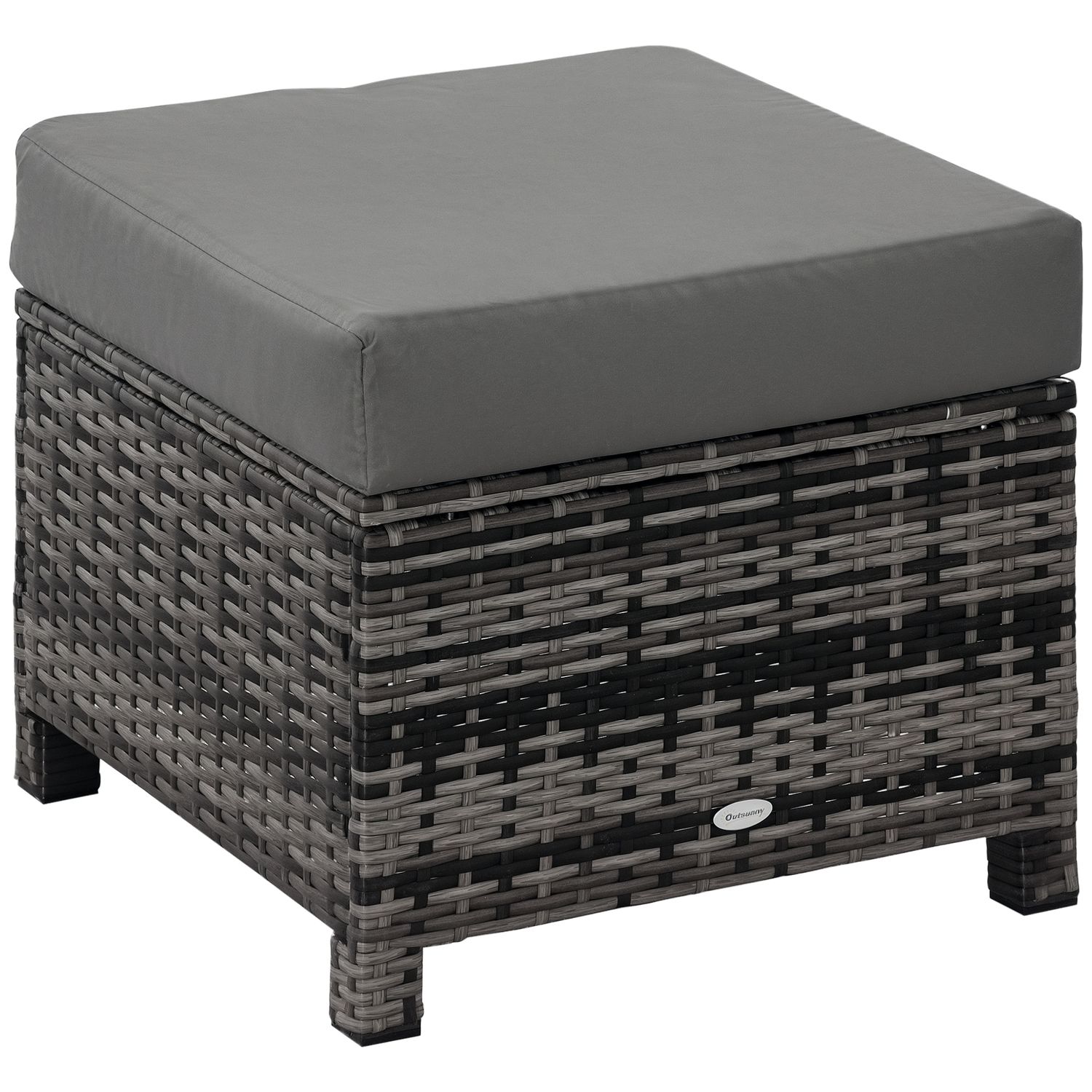 Outsunny Rattan Aluminum Ottoman Outdoor Garden Furniture Foot Stool Black W/Cus