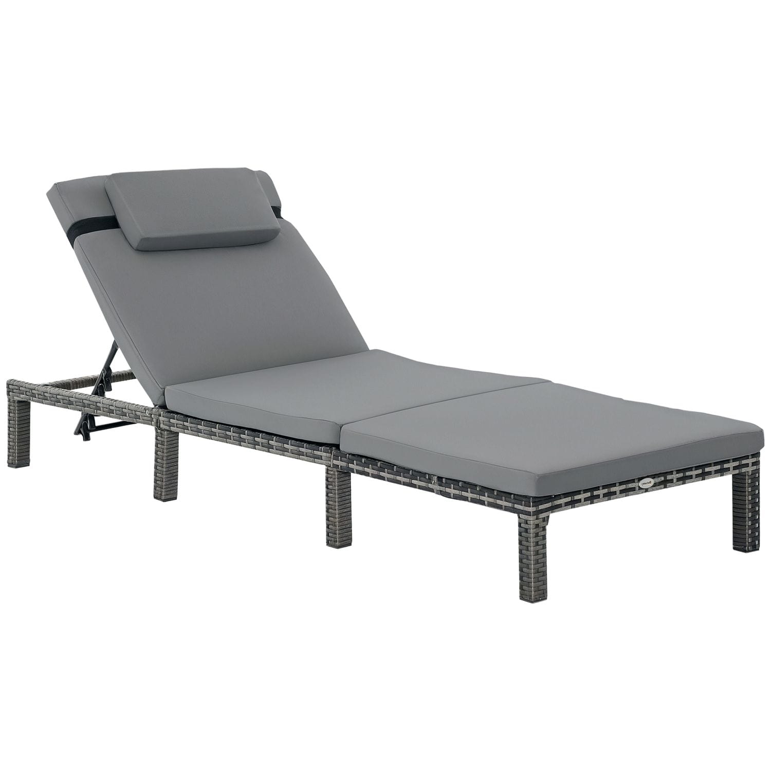 Outsunny Sun Lounger Rattan Reclining Sun Bed Garden Furniture Recliner Chair w/