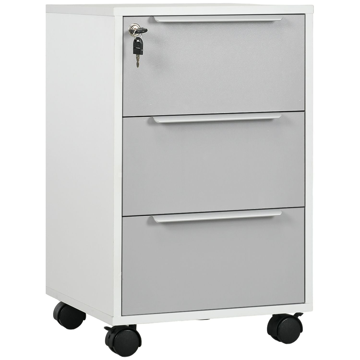 HOMCOM 3-Drawer Locking File Cabinet Mobile Chest of Drawers Side Table on Wheel
