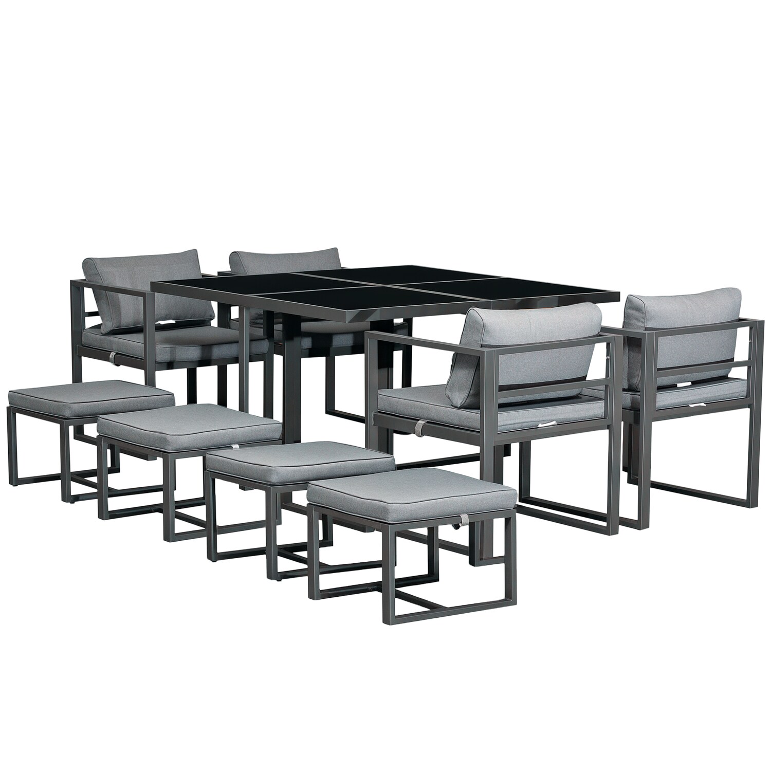 Outsunny 9 PCs Patio Dining Sets W/4 Cushioned Chairs 4 Ottoman Table Garden Bac