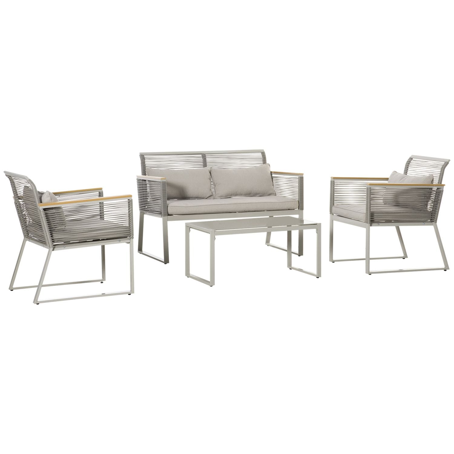 Outsunny 4 Pcs Patio Round PE Rattan Outdoor Sofa Set, Conservatory Furniture Se