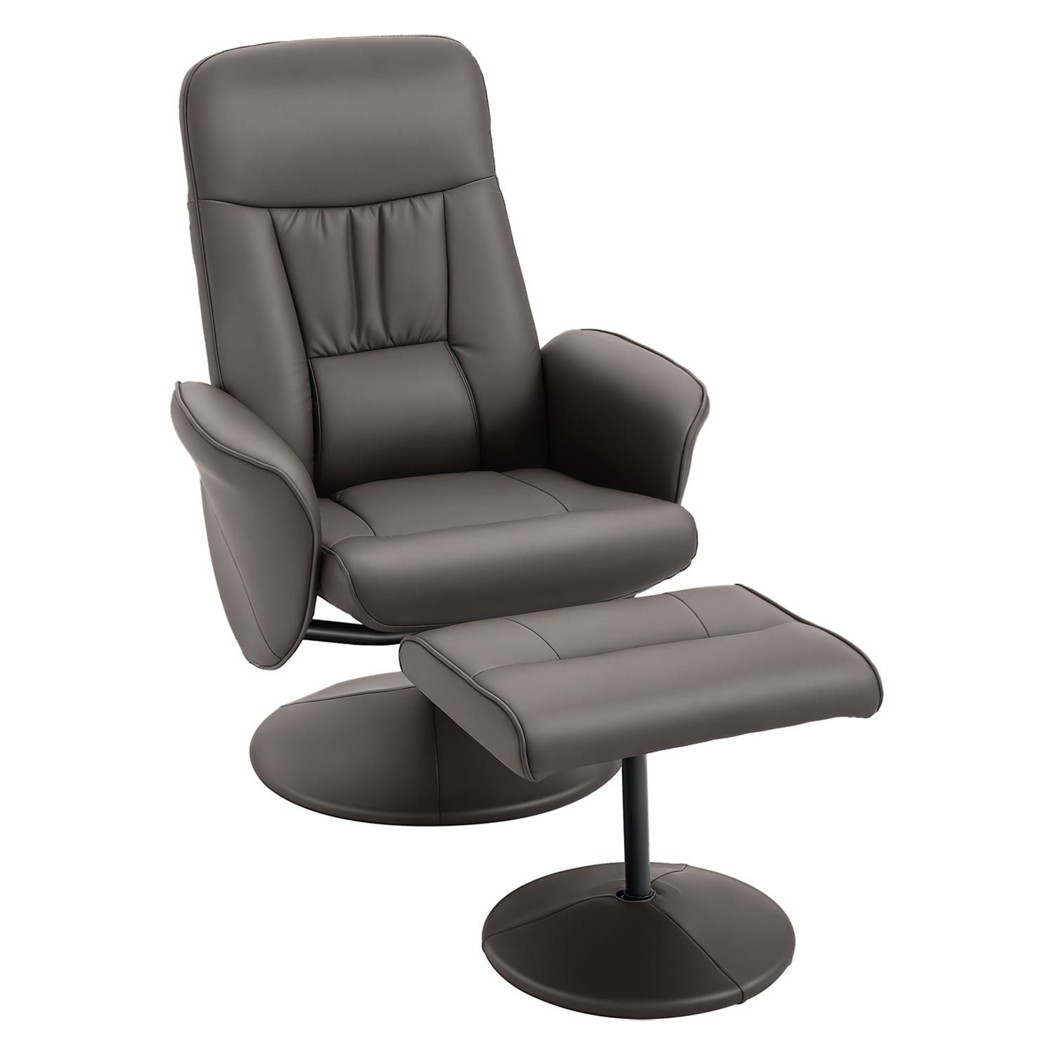 HOMCOM 2 Pcs Reclining Armchair Ottoman 360 Swivel Home Furniture PU Leather Bro