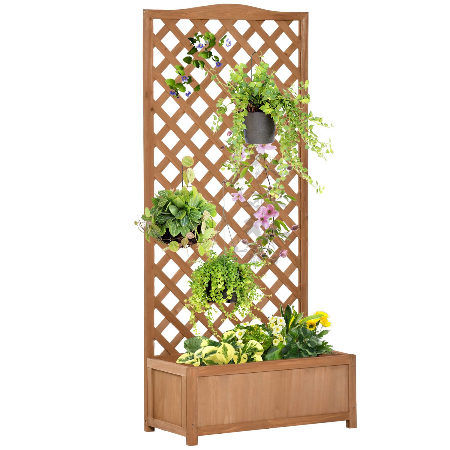 Outsunny Garden Wooden Planter Box with Trellis Lattice Flower Raised Bed, 76x36