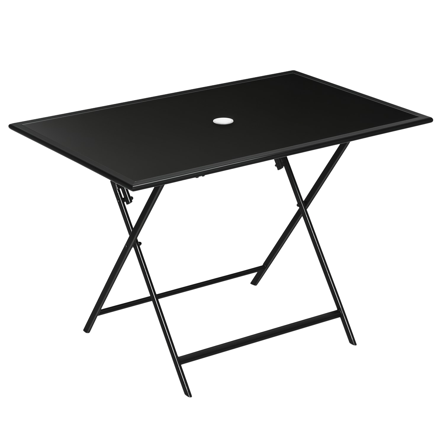 Outsunny Folding Patio Dining Table for 6 Rectangular Glass Top with Parasol Hol