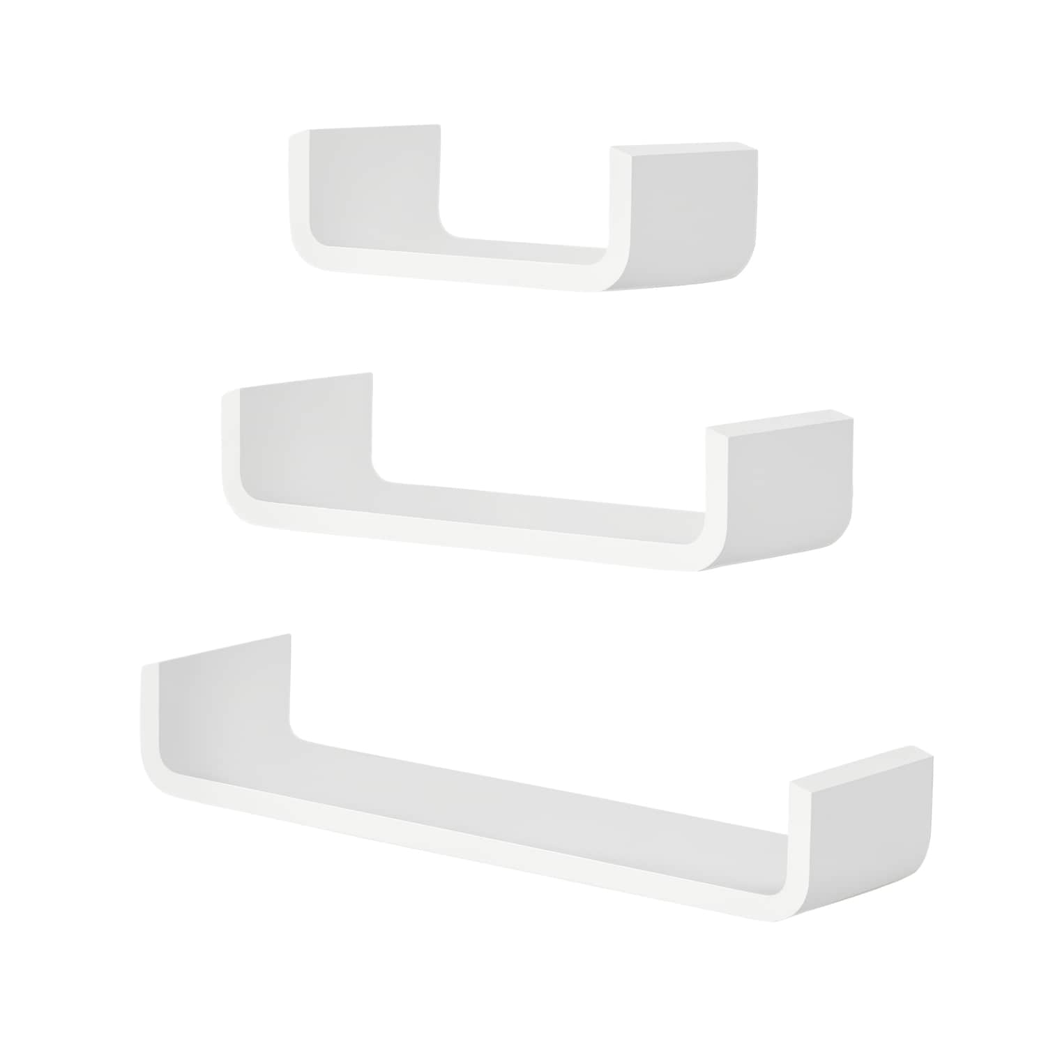 HOMCOM Floating U Shape Shelf Set of 3 Floating Wall Mounted Modern White 3 Piec