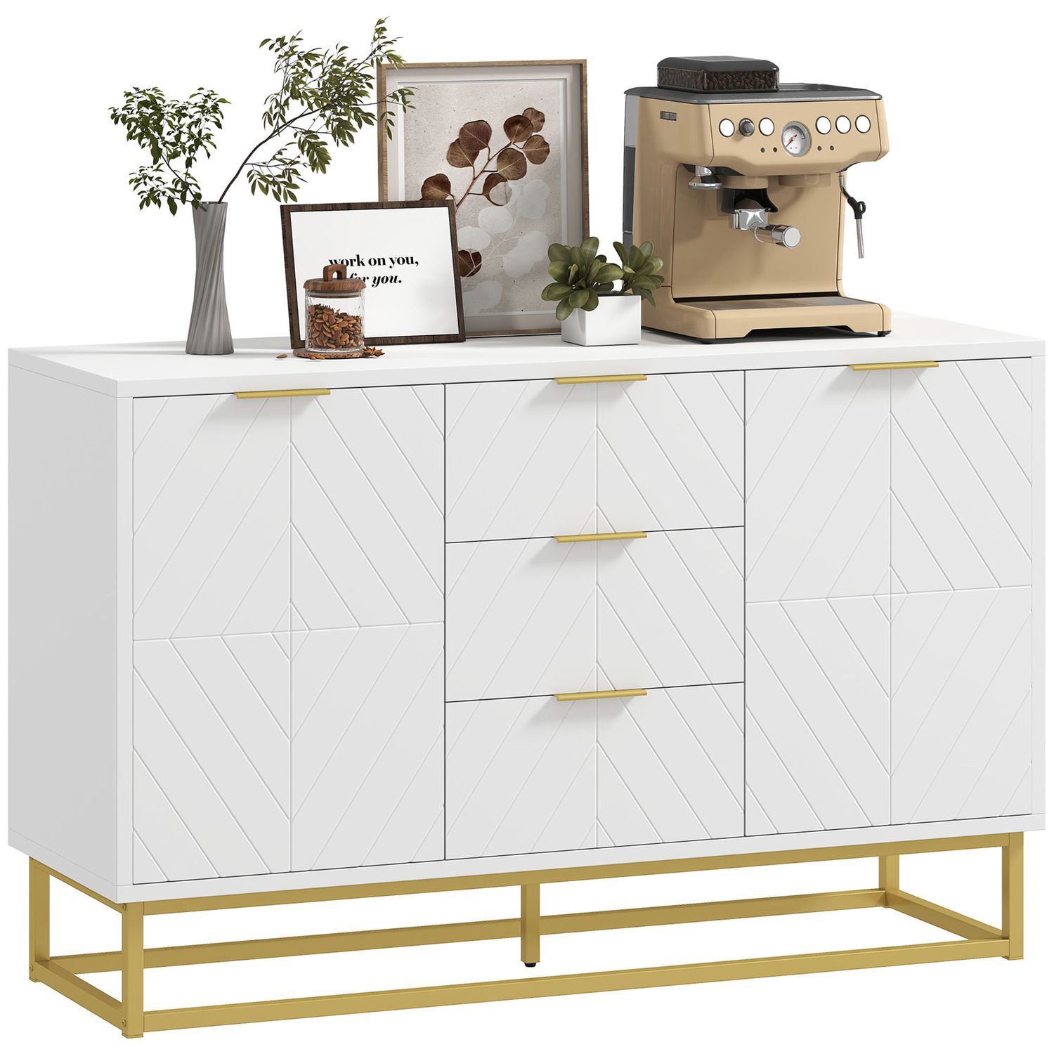 HOMCOM Modern Storage Cabinet Freestanding Cupboard with 3 Drawers for Dining Ro