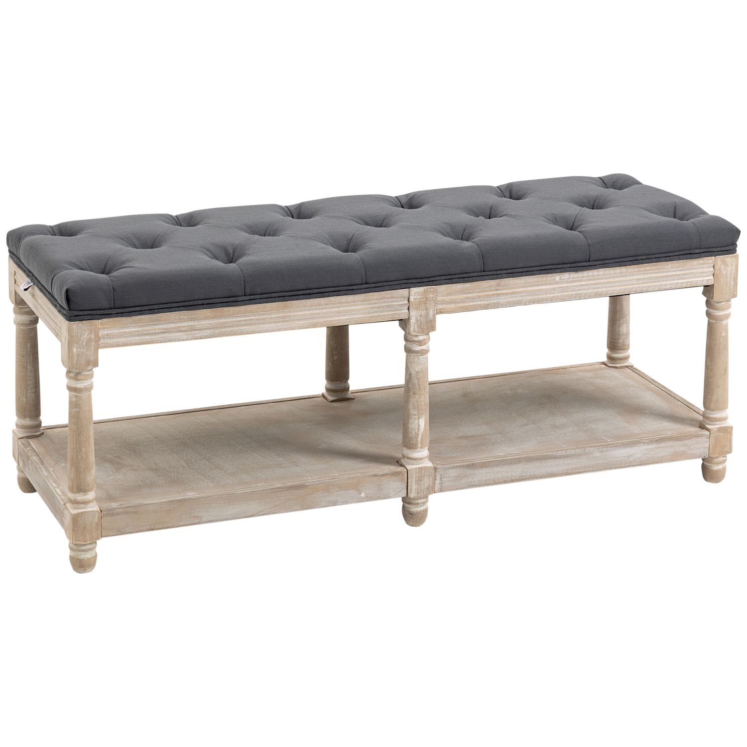 HOMCOM Bed End Bench, Vintage Stool, Wooden Window Seat with Storage Shelf, Grey