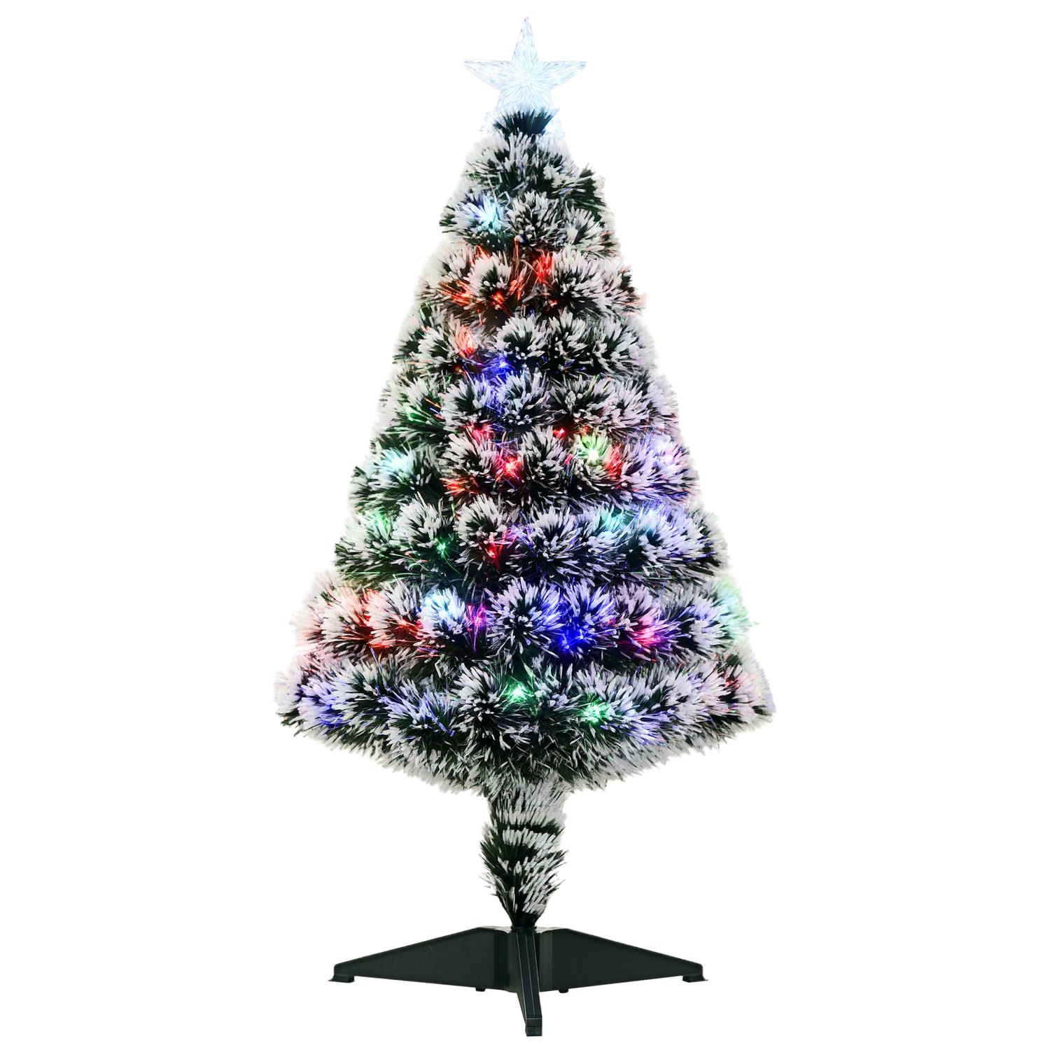 HOMCOM 3ft Artificial Prelit Christmas Tree, Snow Xmas Tree w/LED Light Fiber Op