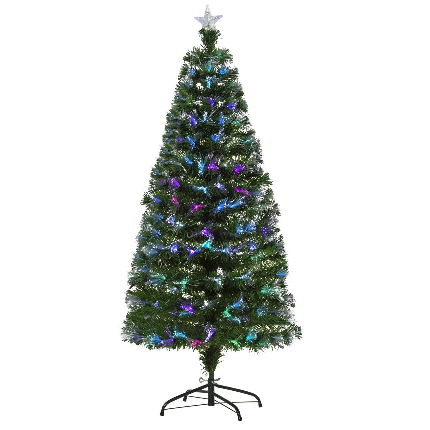 HOMCOM 5FT Multicoloured Artificial Christmas Tree w/Pre-Lit Modes Metal Stand