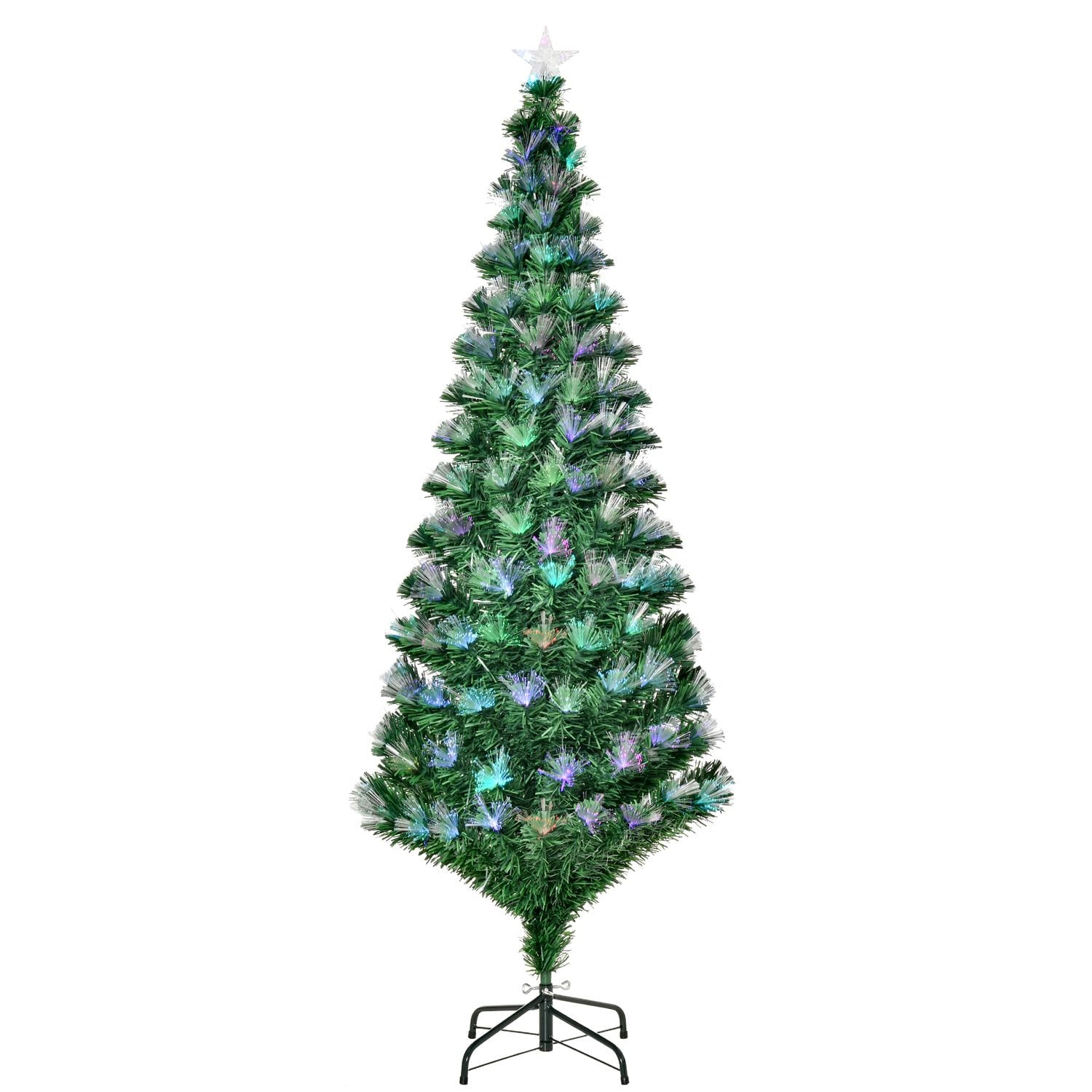 HOMCOM 6FT Multicoloured Artificial Christmas Tree w/Pre-Lit Modes Metal Stand