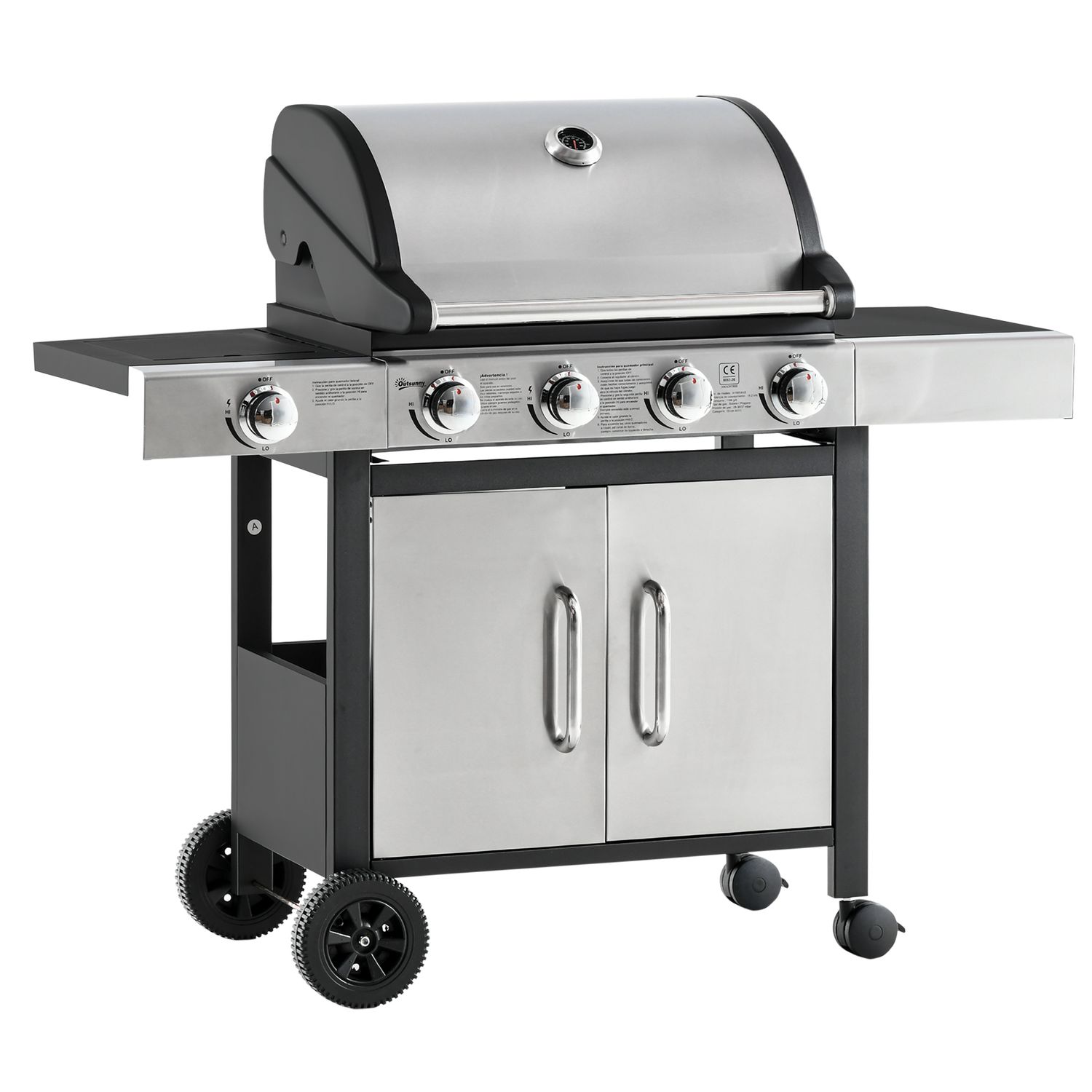 Outsunny Deluxe Gas Barbecue Grill 4+1 Burner Garden Bbq Large Cooking Area Side