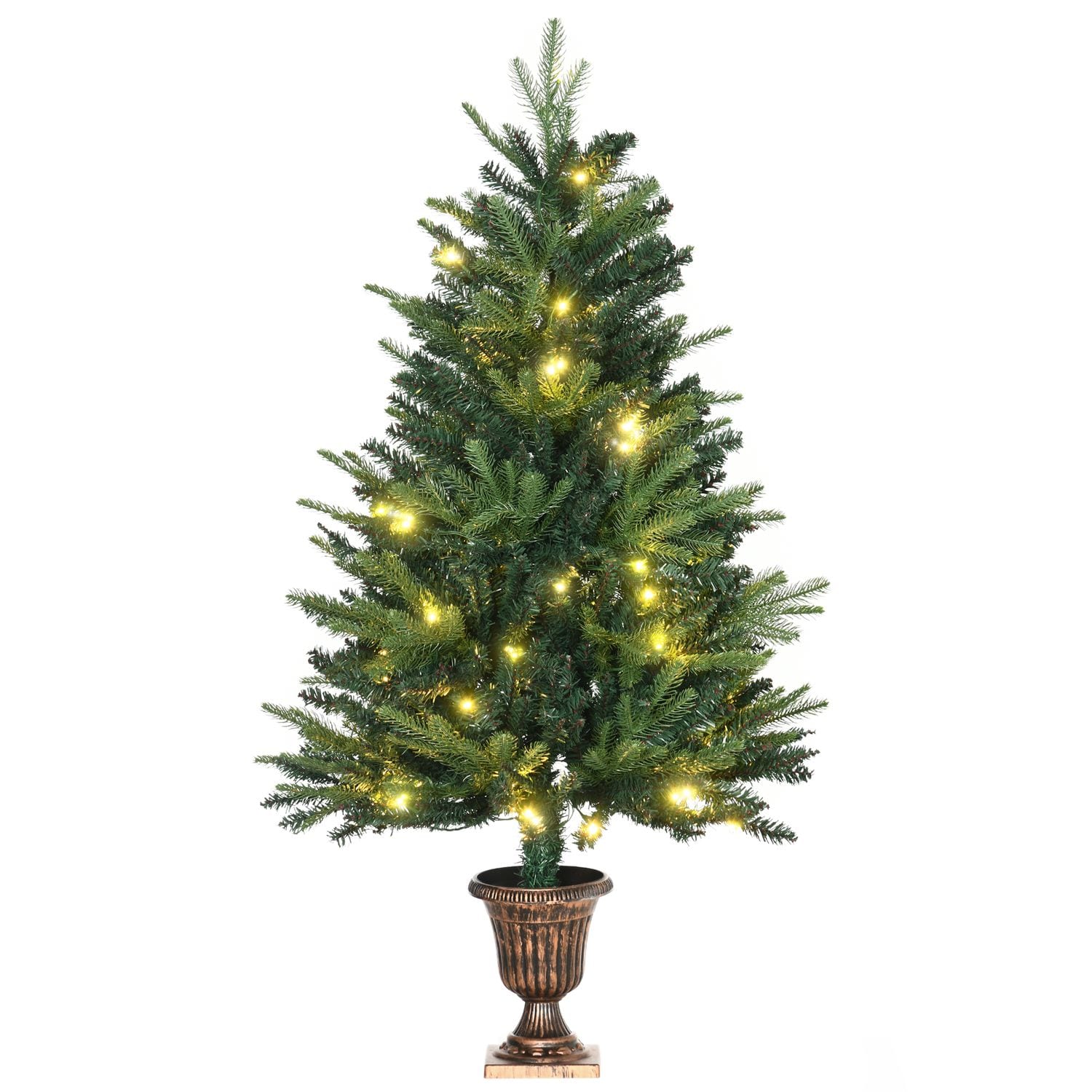 HOMCOM 4ft Christmas Tree Spruce Entrance D COR 750 Tips W/Clear LED Lights Vase