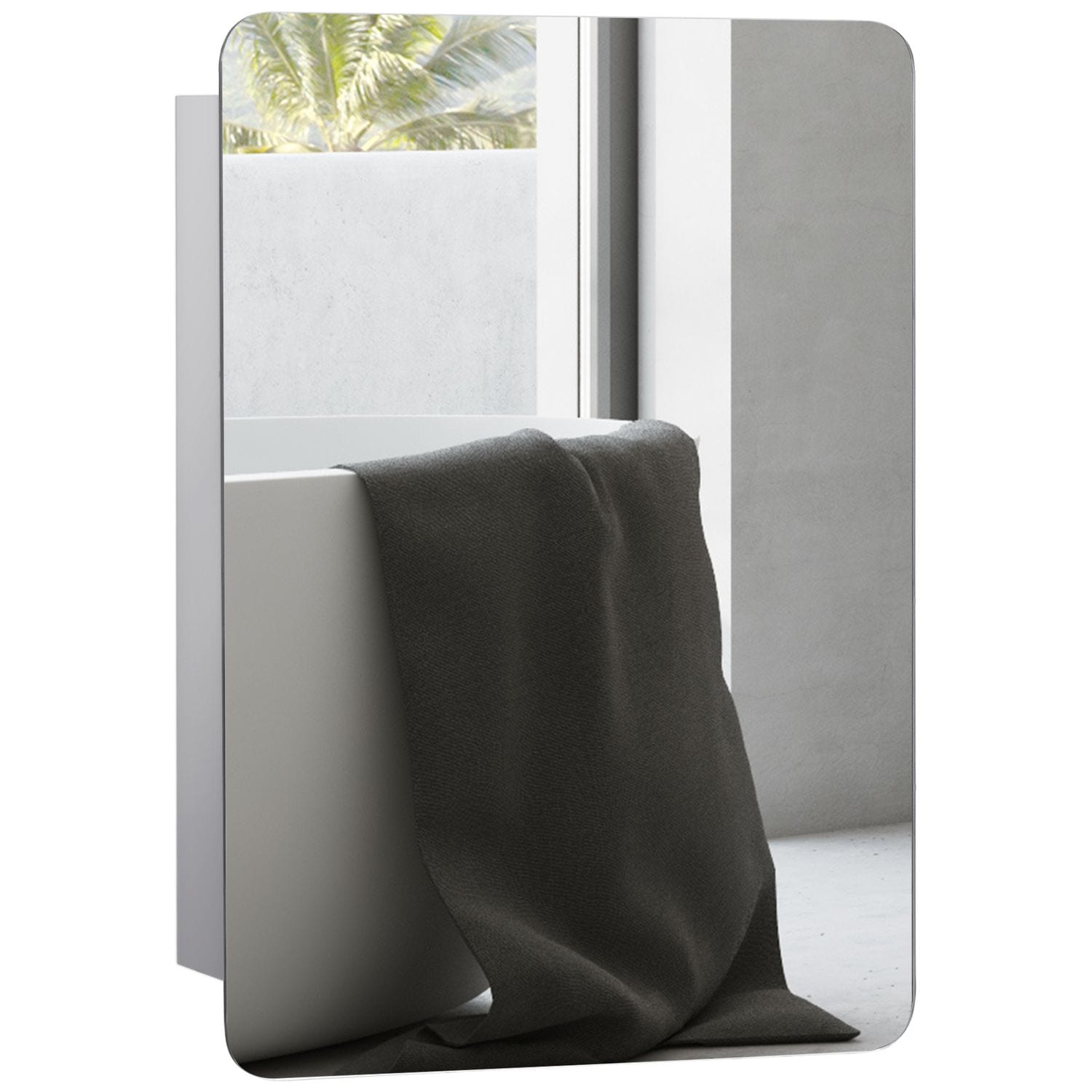 kleankin 66x46cm Curved Bathroom Storage Cabinet w/Sliding Mirror Door 3 Shelves