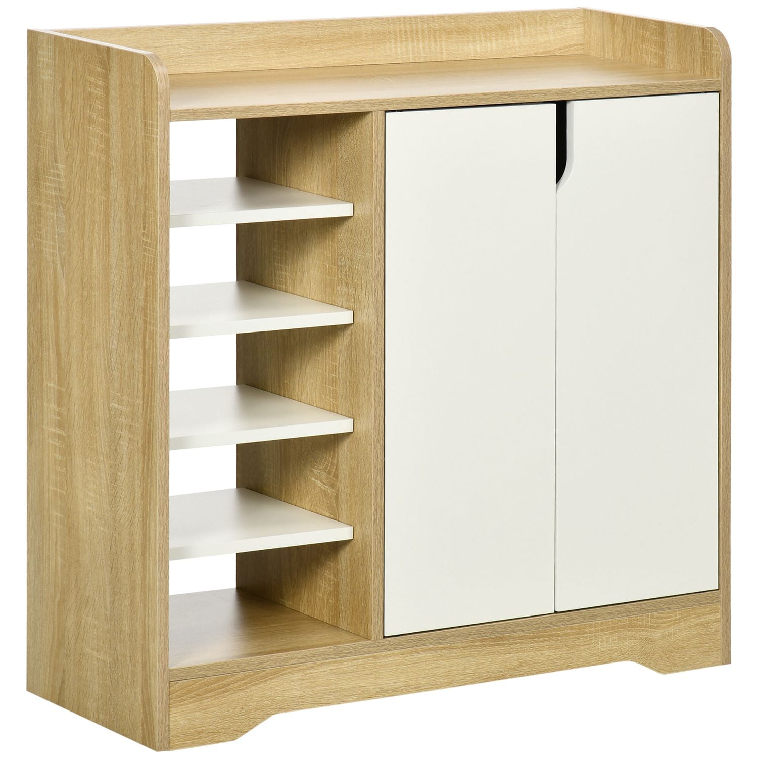 HOMCOM Shoe Storage Organizer with Double Door Cabinet Open Shelves for Hallway