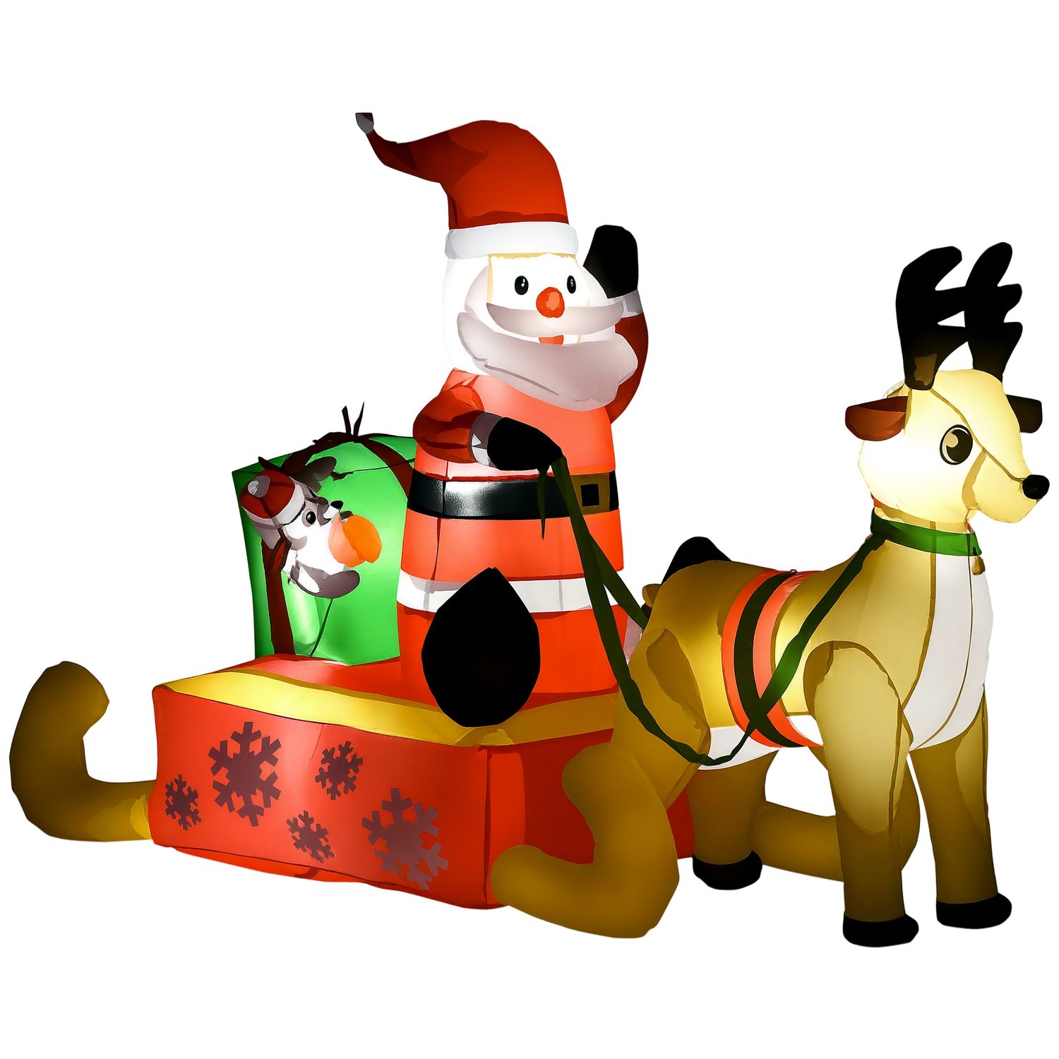 HOMCOM Inflatable Santa Claus with Sled and Reindeer Indoor/Outdoor Xmas D COR L