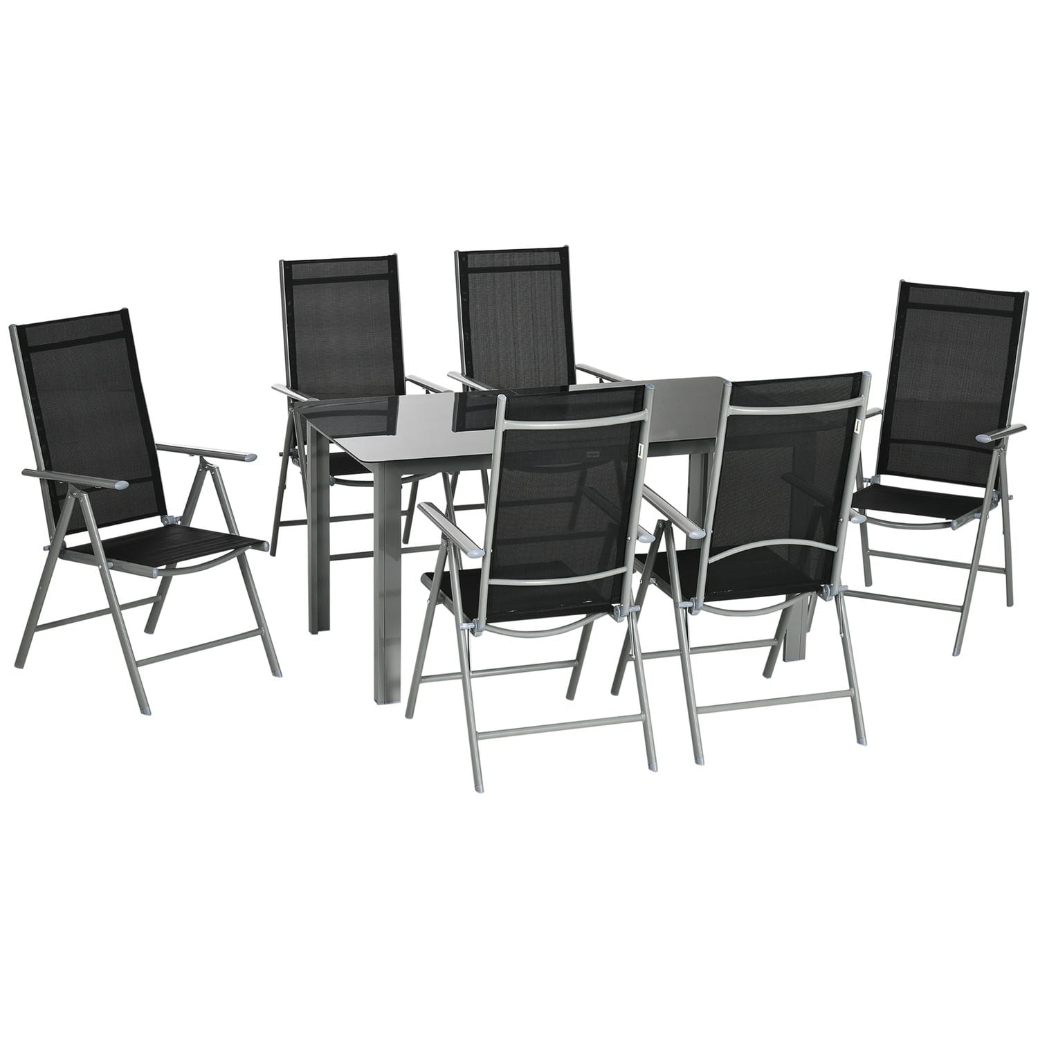 Outsunny 7pc Outdoor Dining Table and 6 Folding Chairs, Aluminium Patio Dining S