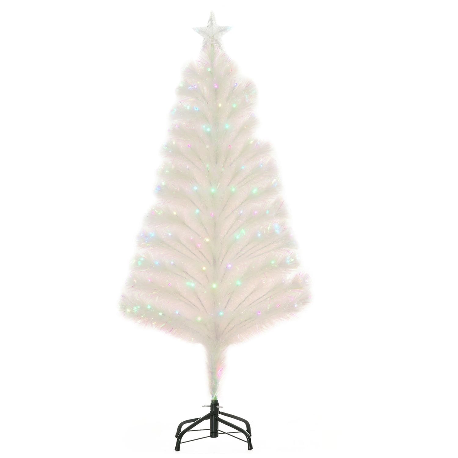 HOMCOM 4FT Prelit Artificial Christmas Tree w/Fiber Optic, Xmas Decoration, Whit