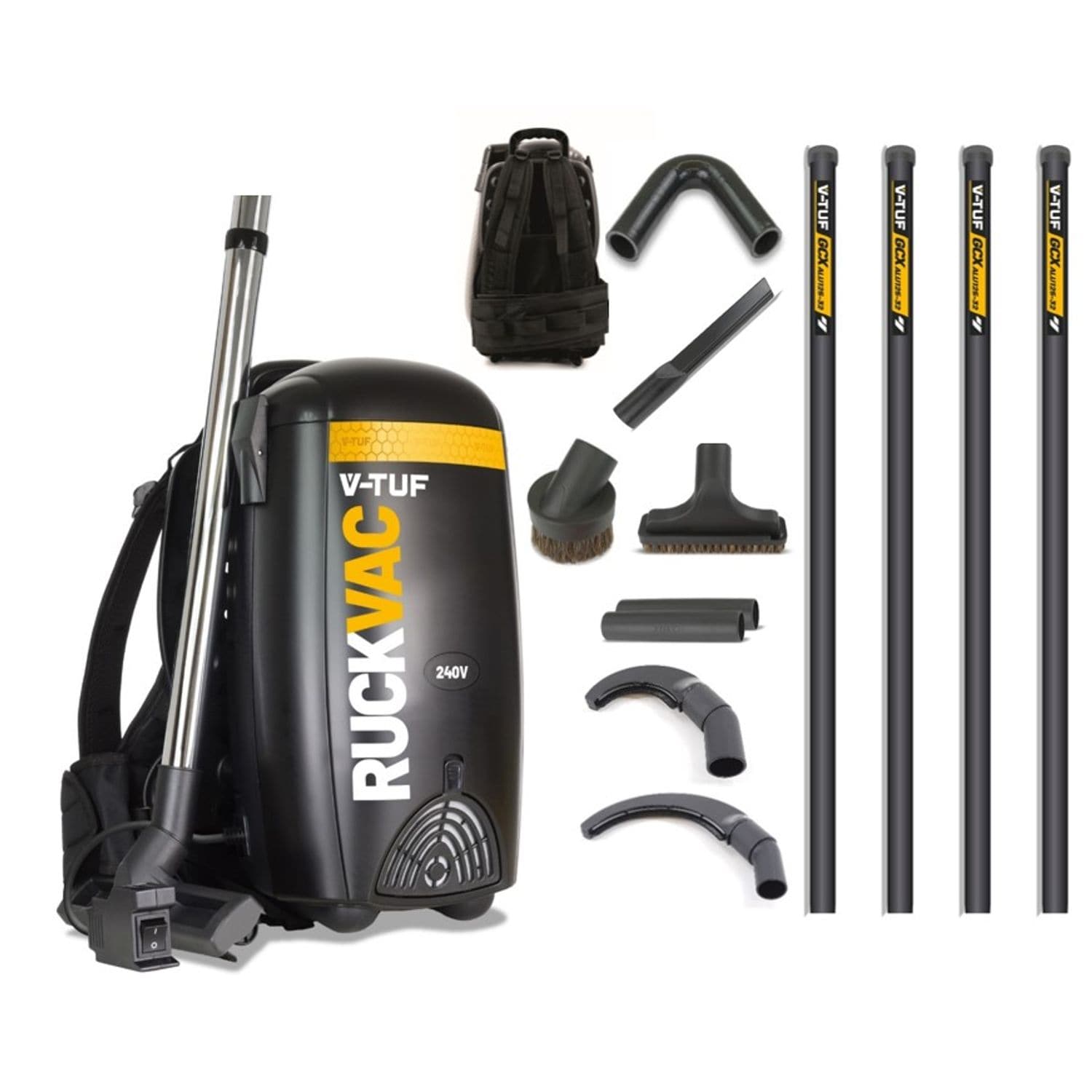V-Tuf RuckVac 240V Backpack Vacuum Cleaner HEPA H13 Filtration + 5m High-Level K