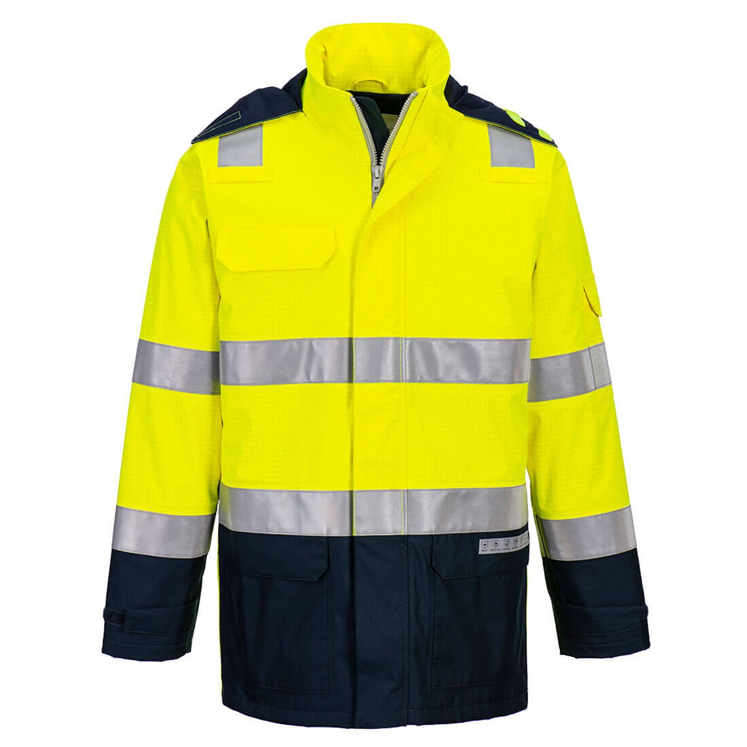 Portwest Bizflame Rain+ Hi-Vis Light Arc FR Jacket, Yellow/Navy, Small, Regular