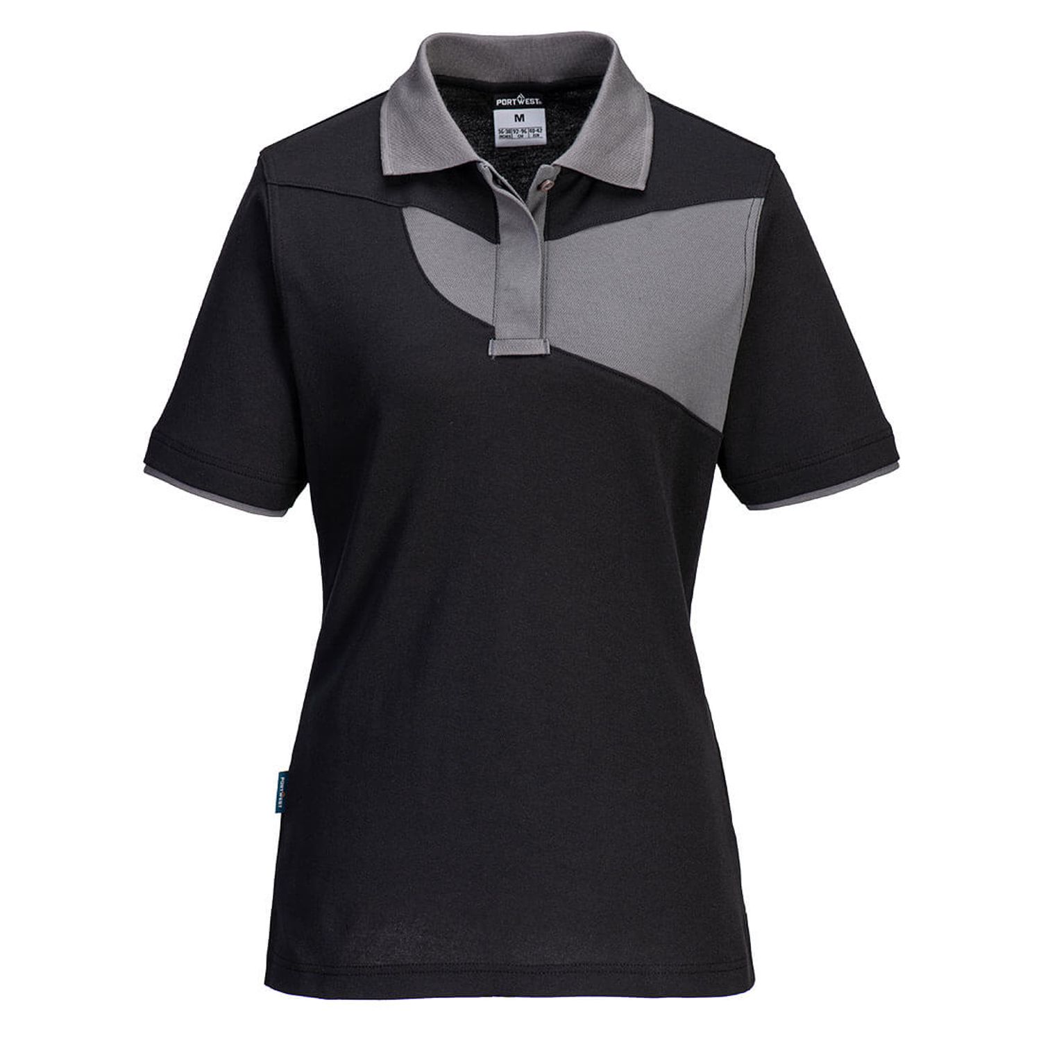 Portwest PW2 Women's Polo Shirt Short Sleeve, Black/Zoom Grey, Medium, Regular