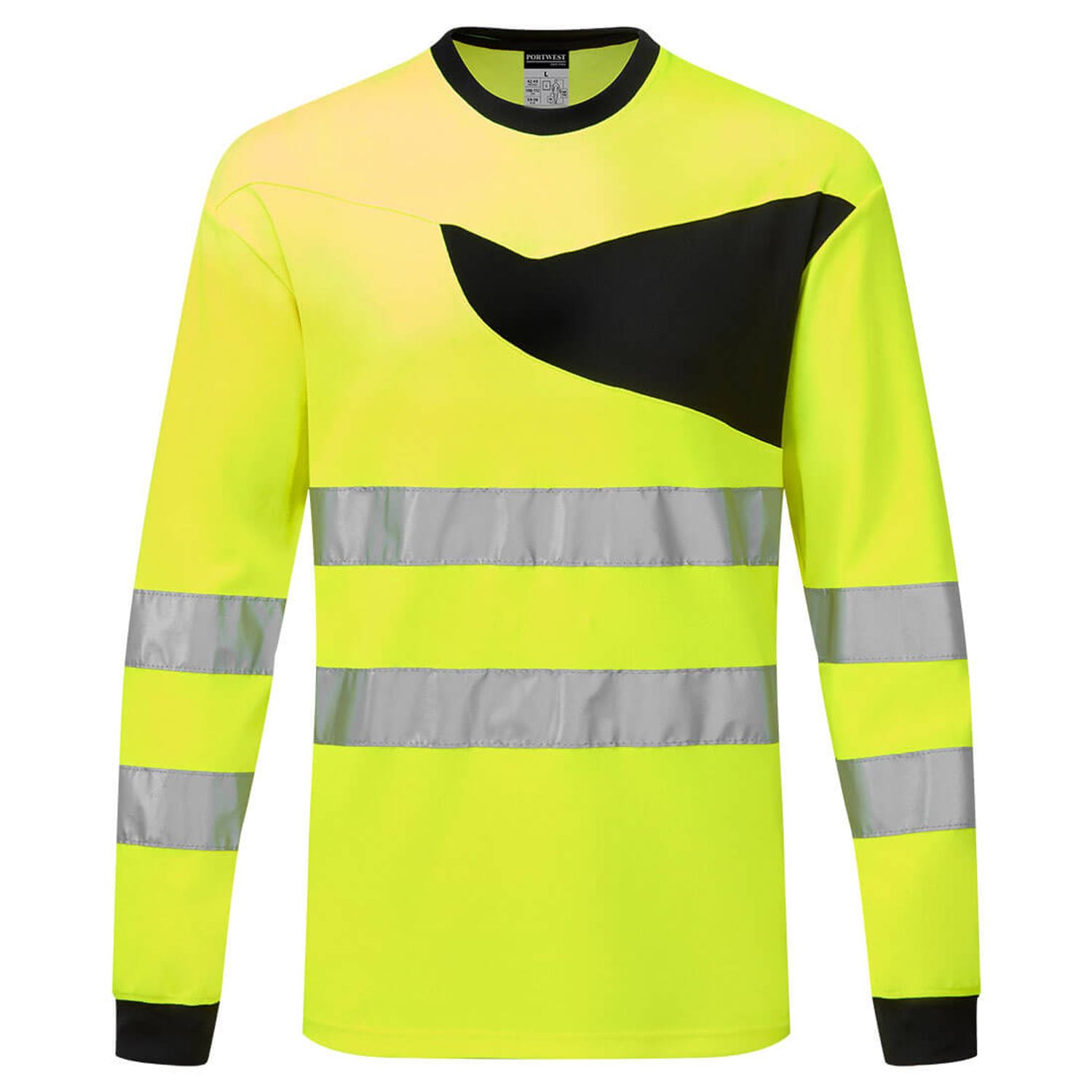 Portwest PW2 Hi-Vis T-Shirt Long Sleeve, Yellow/Black, Small, Regular