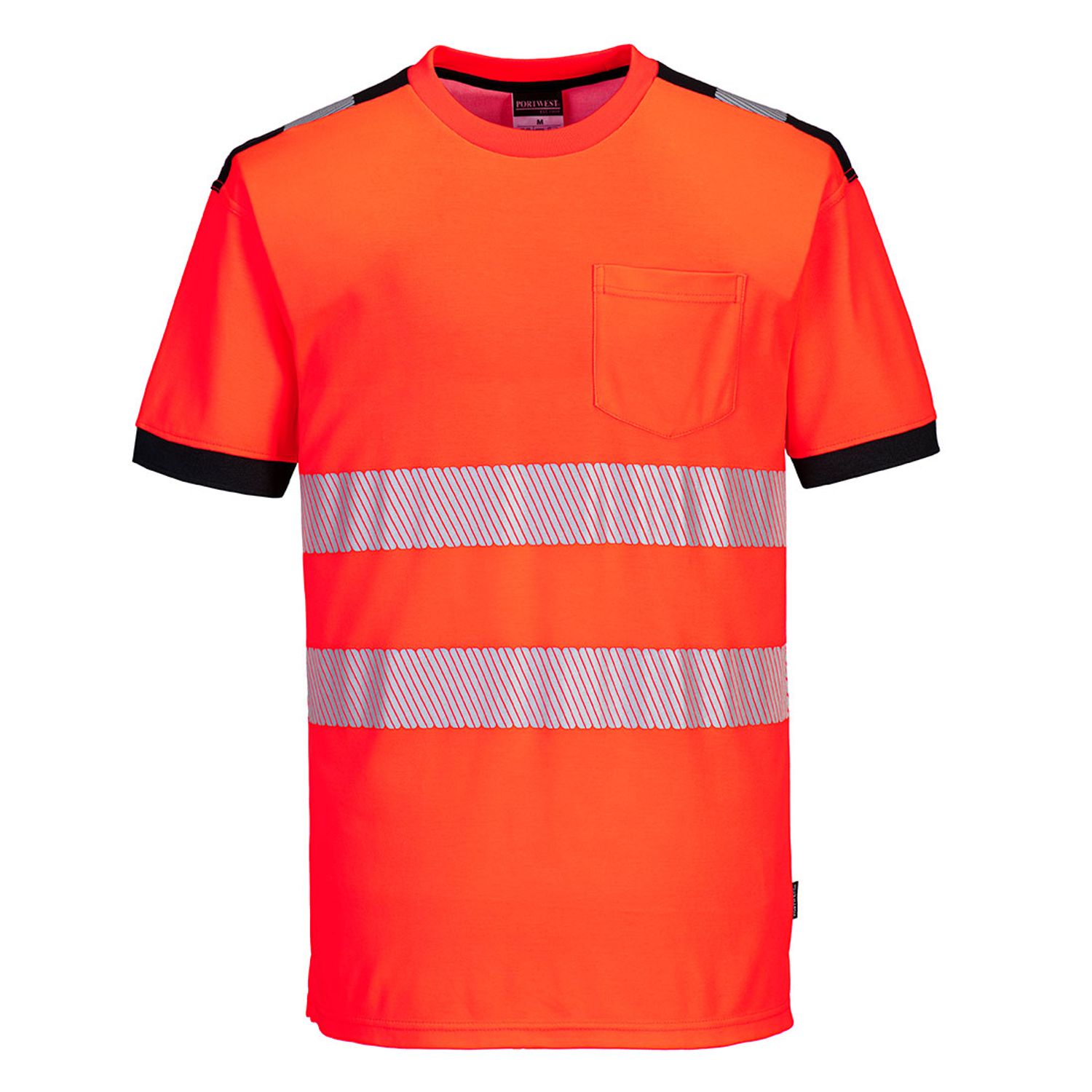 Portwest PW3 Hi-Vis Cotton Comfort T-Shirt Short Sleeve, Red/Black, XXL, K
