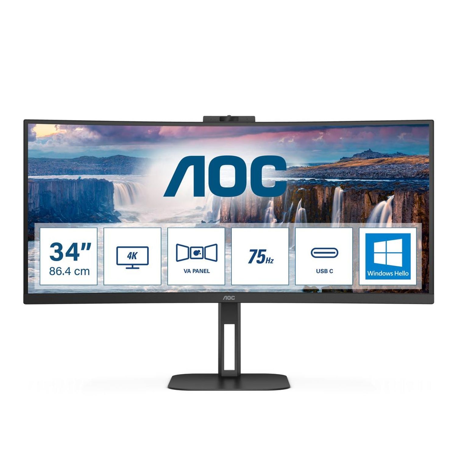 AOC V5 CU34V5CW LED Display 86.4 cm (34") 3440 X 1440 Pixels Wide Quad HD Black
