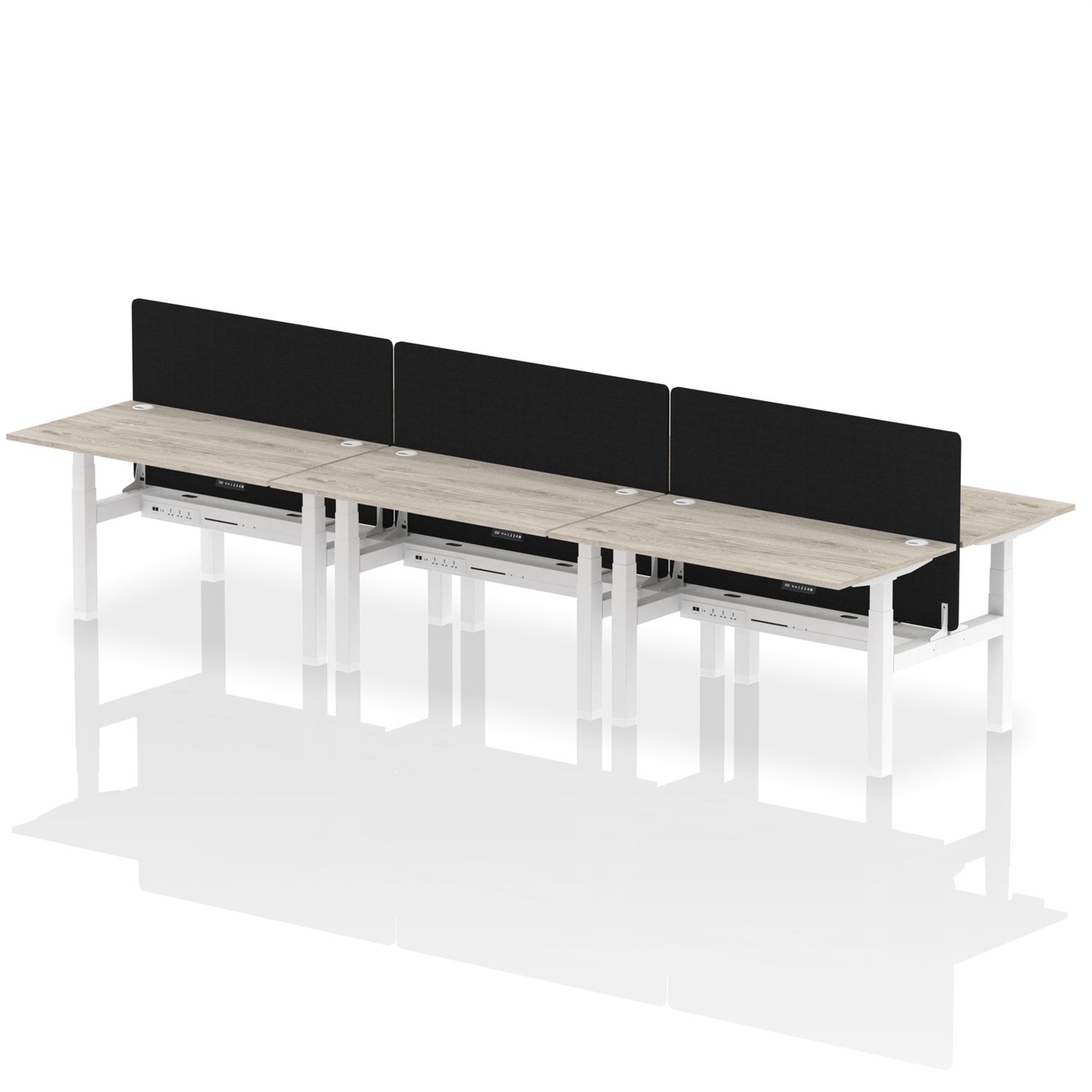 Air 1400 x 800mm Height Adjustable 6 Person Bench Desk Grey Oak Top with Cable P