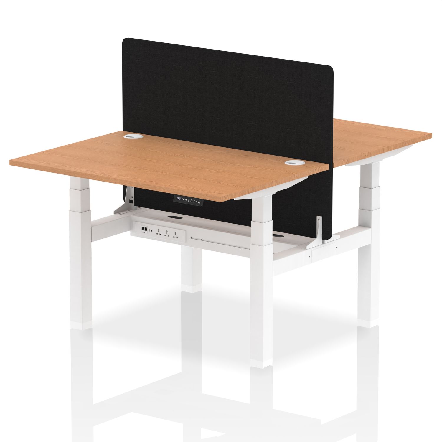 Air 1200 x 800mm Height Adjustable 2 Person Bench Desk Oak Top with Cable Ports