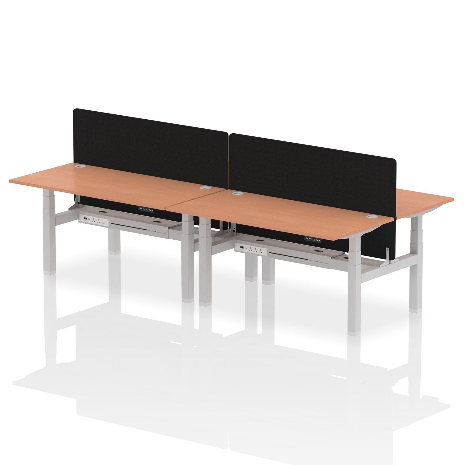 Air 1600 x 800mm Height Adjustable 4 Person Bench Desk Beech Top with Cable Port