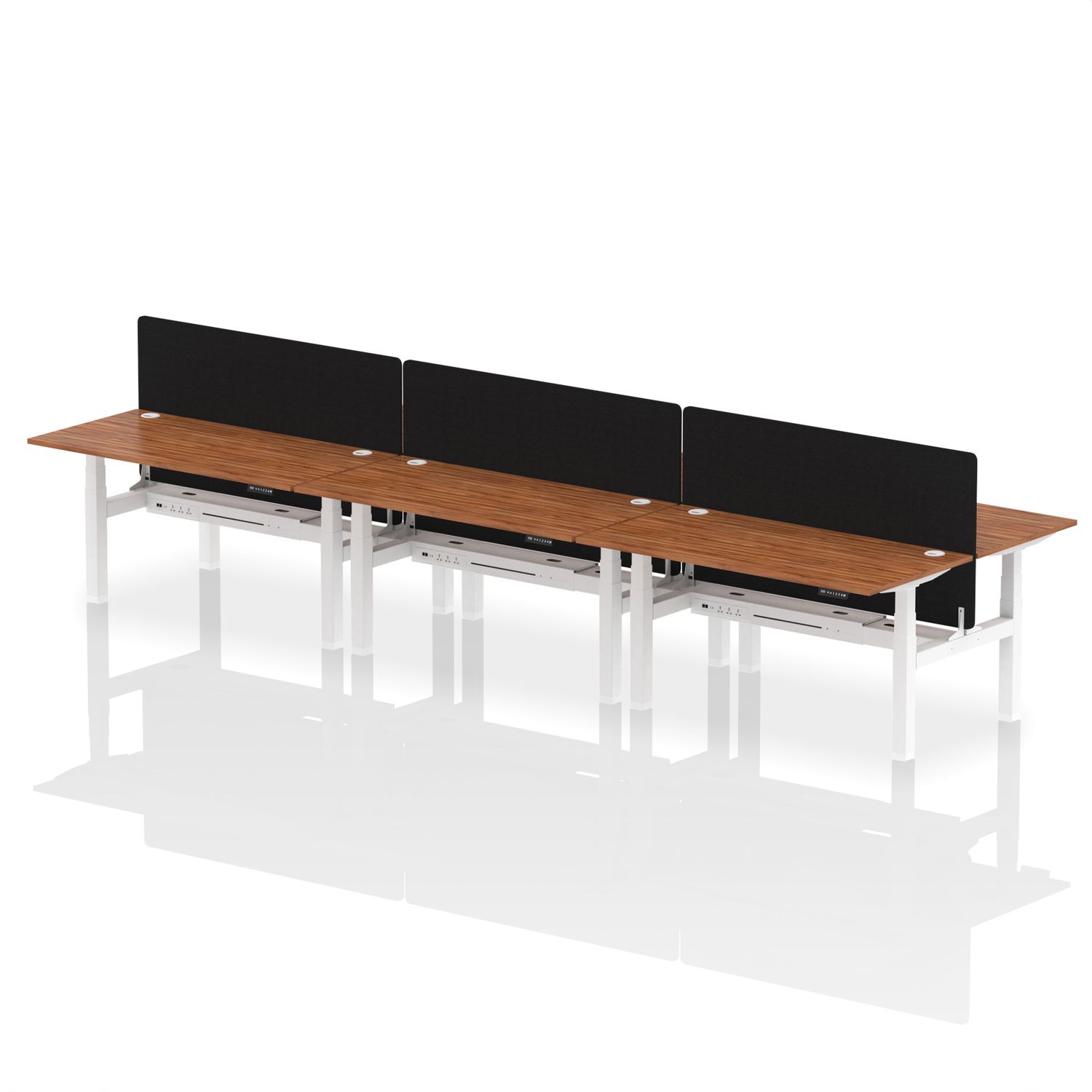 Air 1600 x 800mm Height Adjustable 6 Person Bench Desk Walnut Top with Cable Por