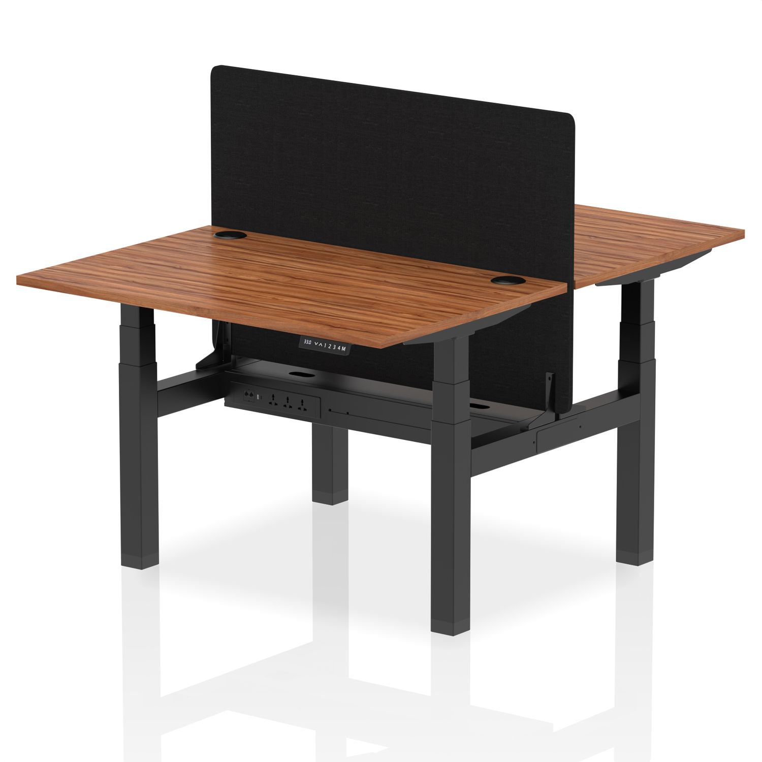 Air 1200 x 800mm Height Adjustable 2 Person Bench Desk Walnut Top with Cable Por