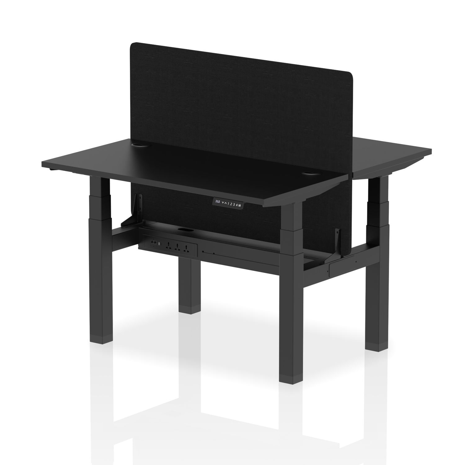 Air 1200 x 600mm Height Adjustable 2 Person Bench Desk Black Top with Cable Port