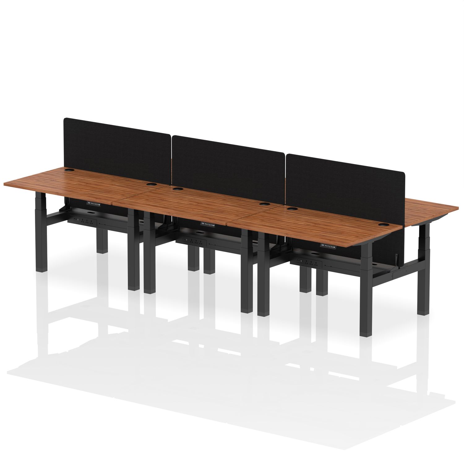 Air 1200 x 800mm Height Adjustable 6 Person Bench Desk Walnut Top with Cable Por