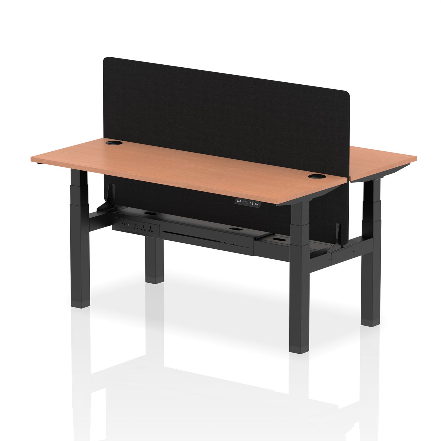 Air 1600 x 600mm Height Adjustable 2 Person Bench Desk Beech Top with Cable Port