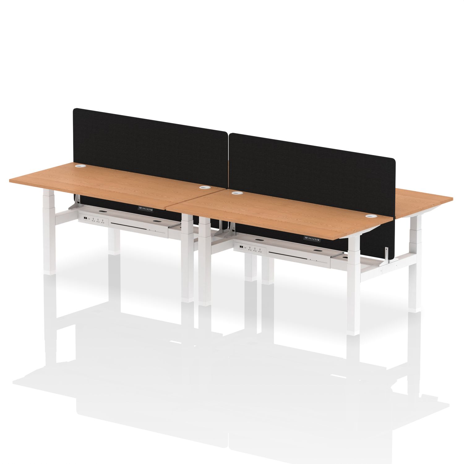 Air 1600 x 800mm Height Adjustable 4 Person Bench Desk Oak Top with Cable Ports