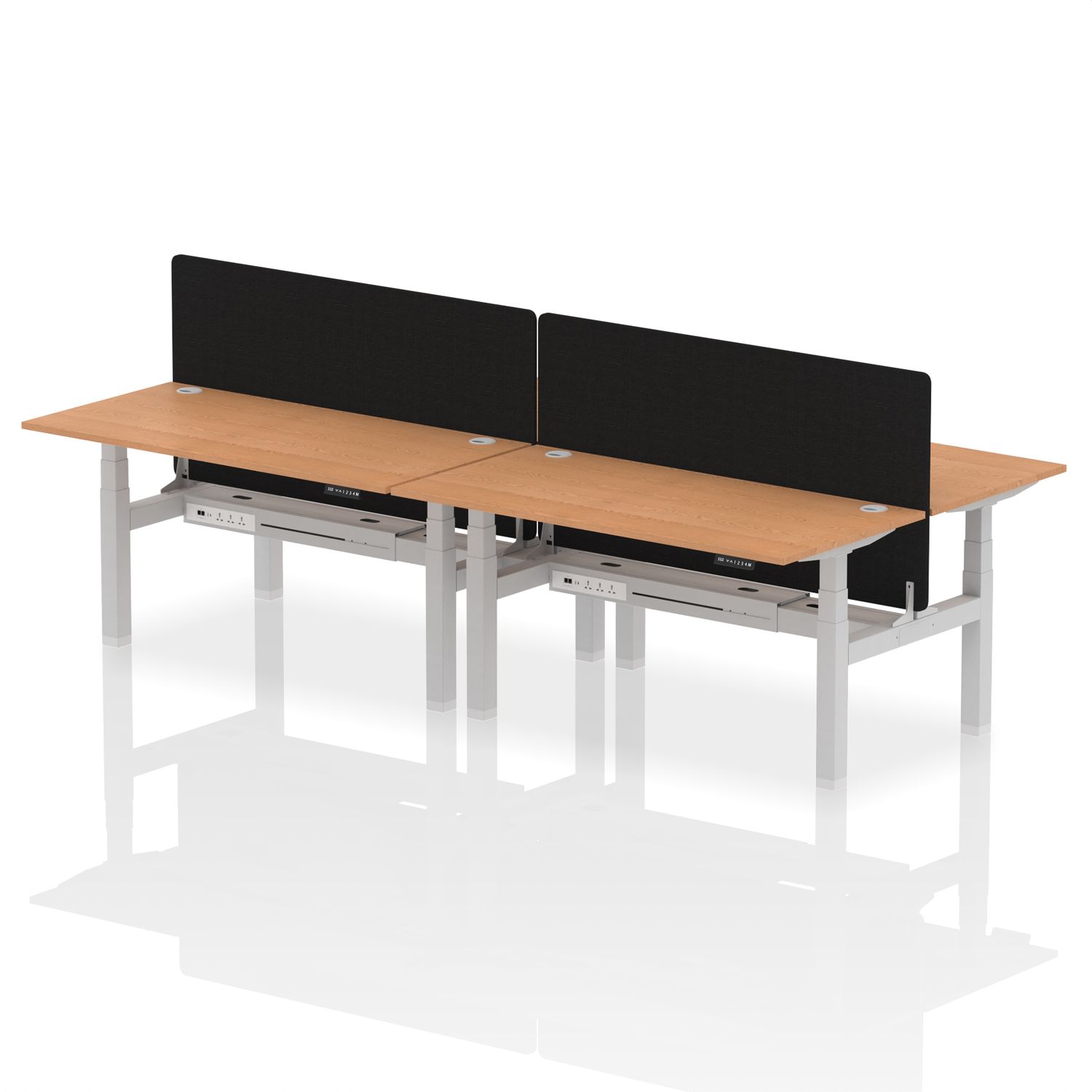Air 1600 x 800mm Height Adjustable 4 Person Bench Desk Oak Top with Cable Ports