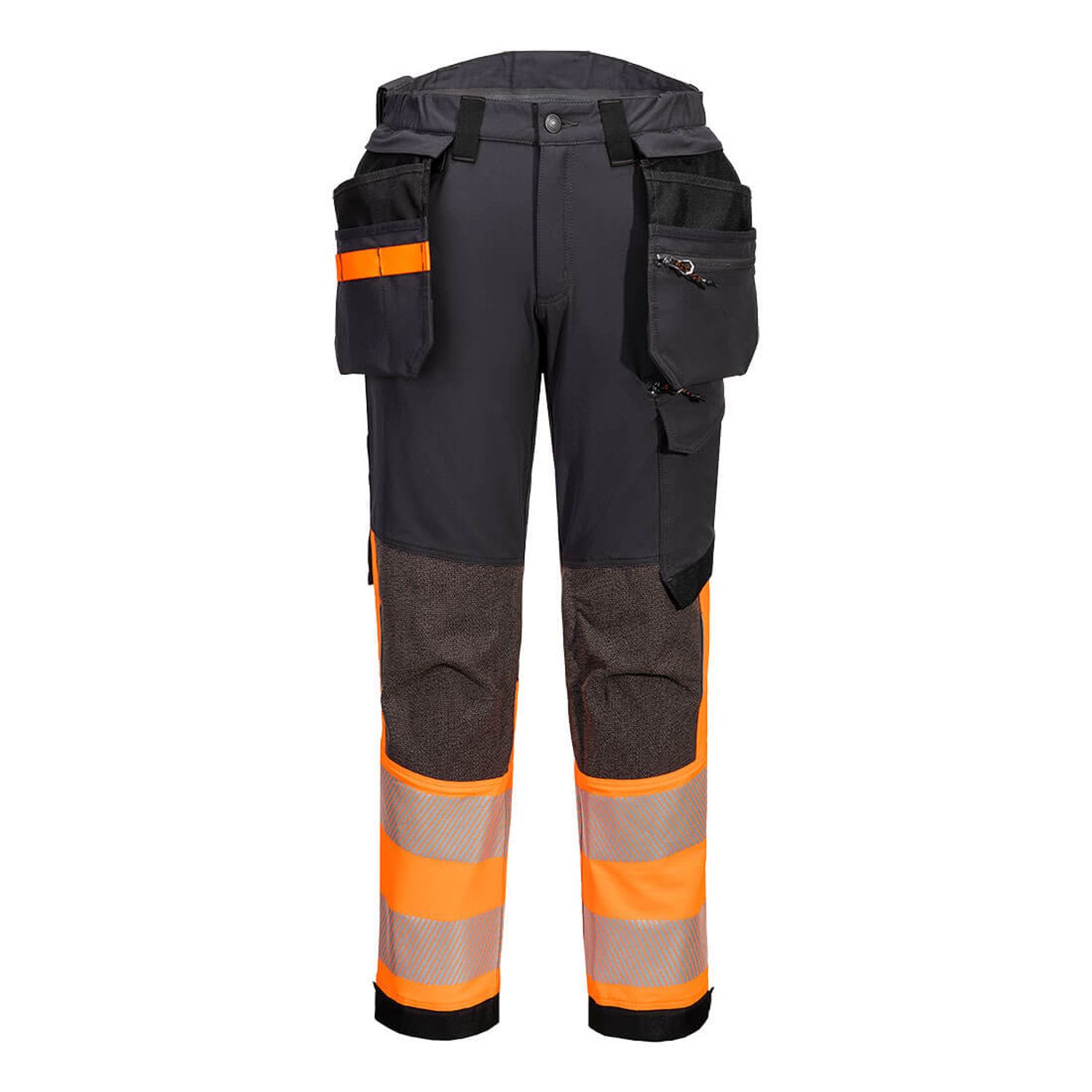 Portwest EV4 Hi-Vis Stretch Detachable Holster Class 1 Trousers, Orange/Metal Gr