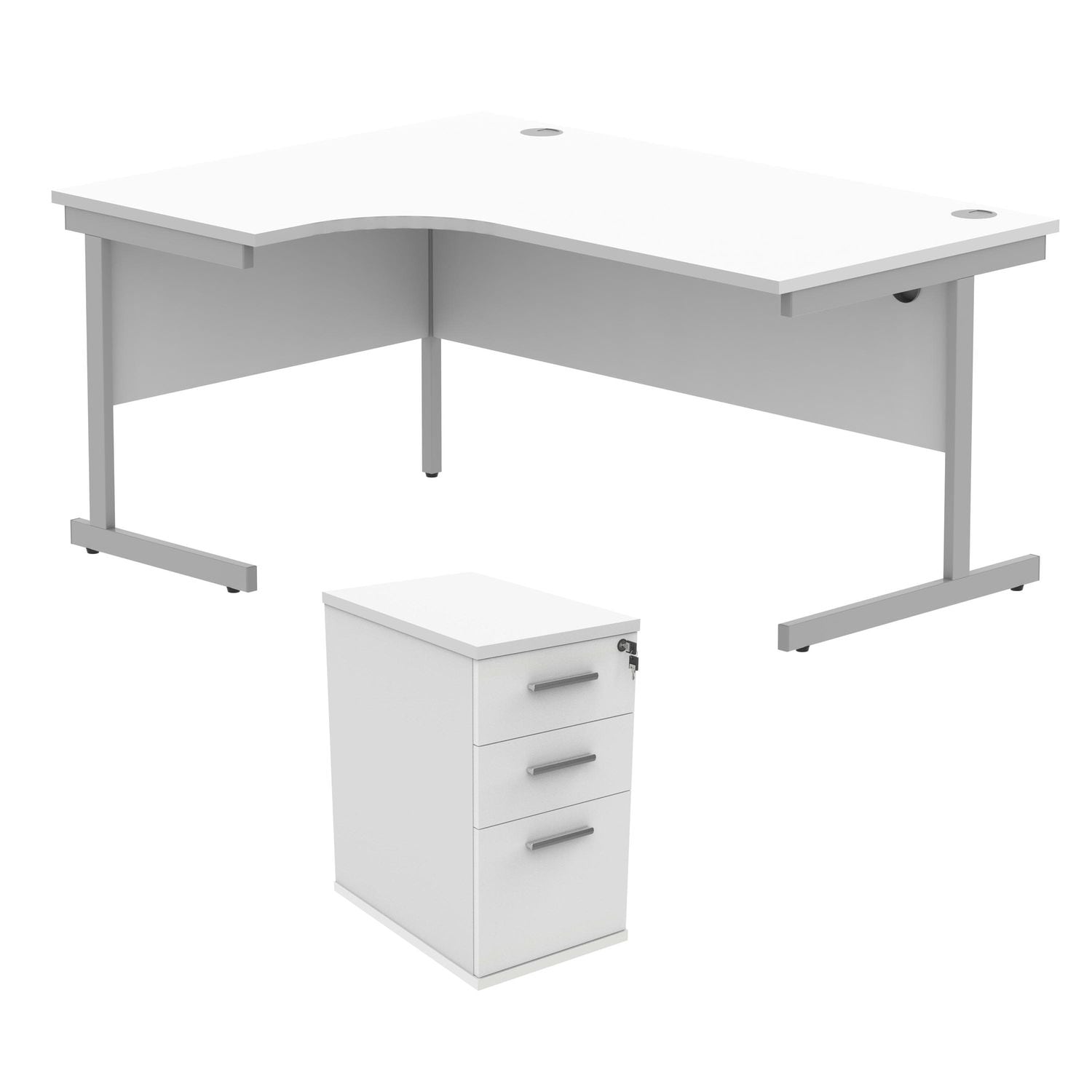 ASTIN Radial Left Hand SU Desk +Desk High Pedestal 1600x1200 Arctic White/Silver