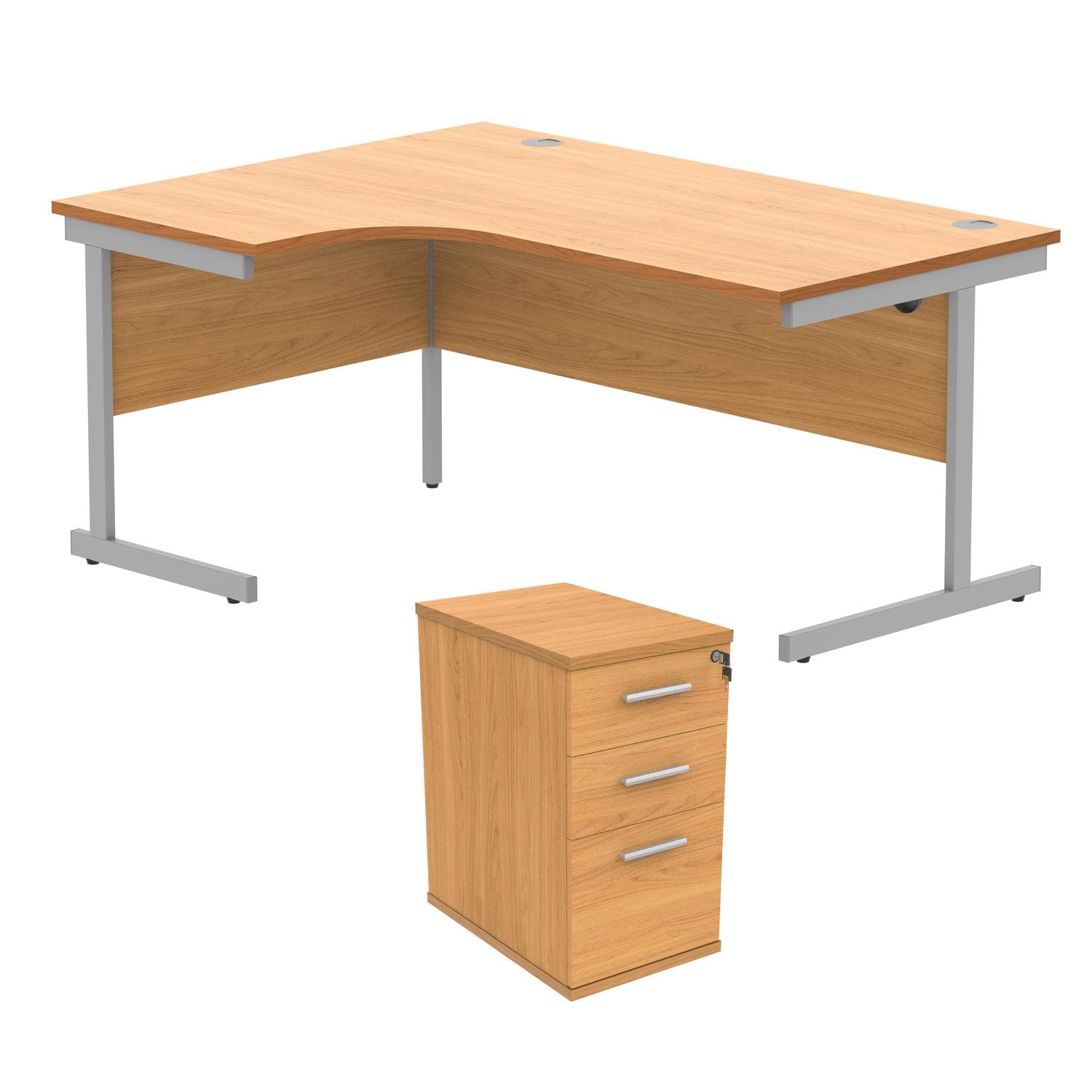 ASTIN Radial Left Hand SU Desk +Desk High Pedestal 1600x1200 Norwegian Beech/Sil