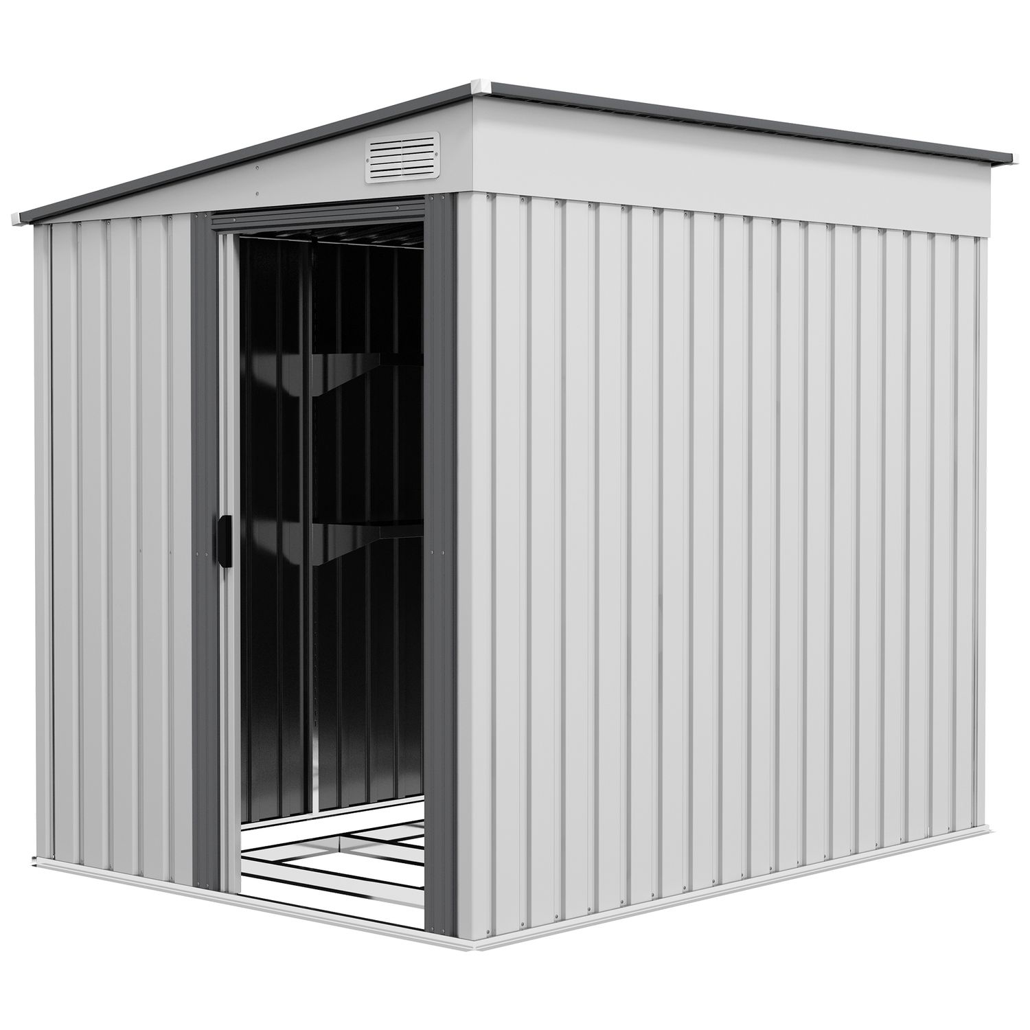 Outsunny 7 x 5ft Lean to Metal Garden Shed with Foundation Sliding Doors 2 Vents