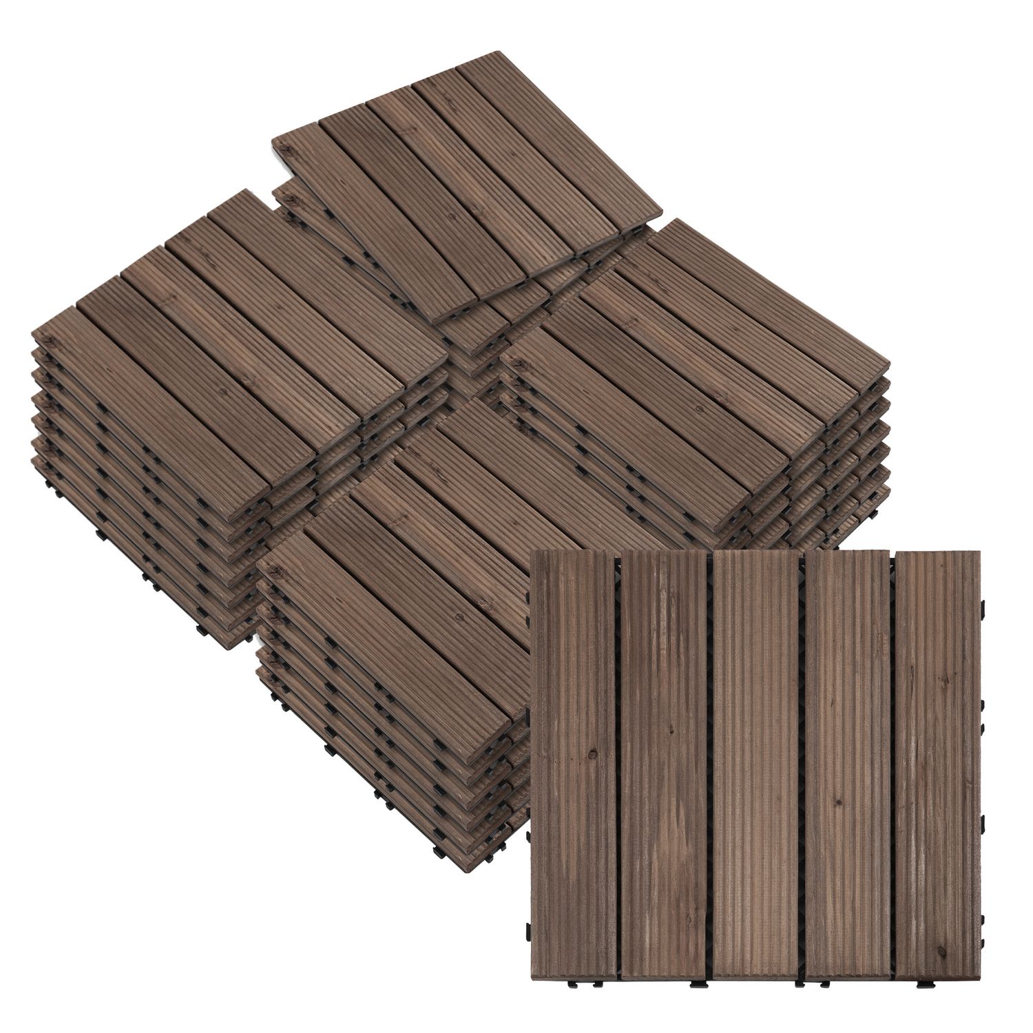 Outsunny 27 Piece Solid Wood Interlocking Decking Tiles for Patio Balcony 30 x 3