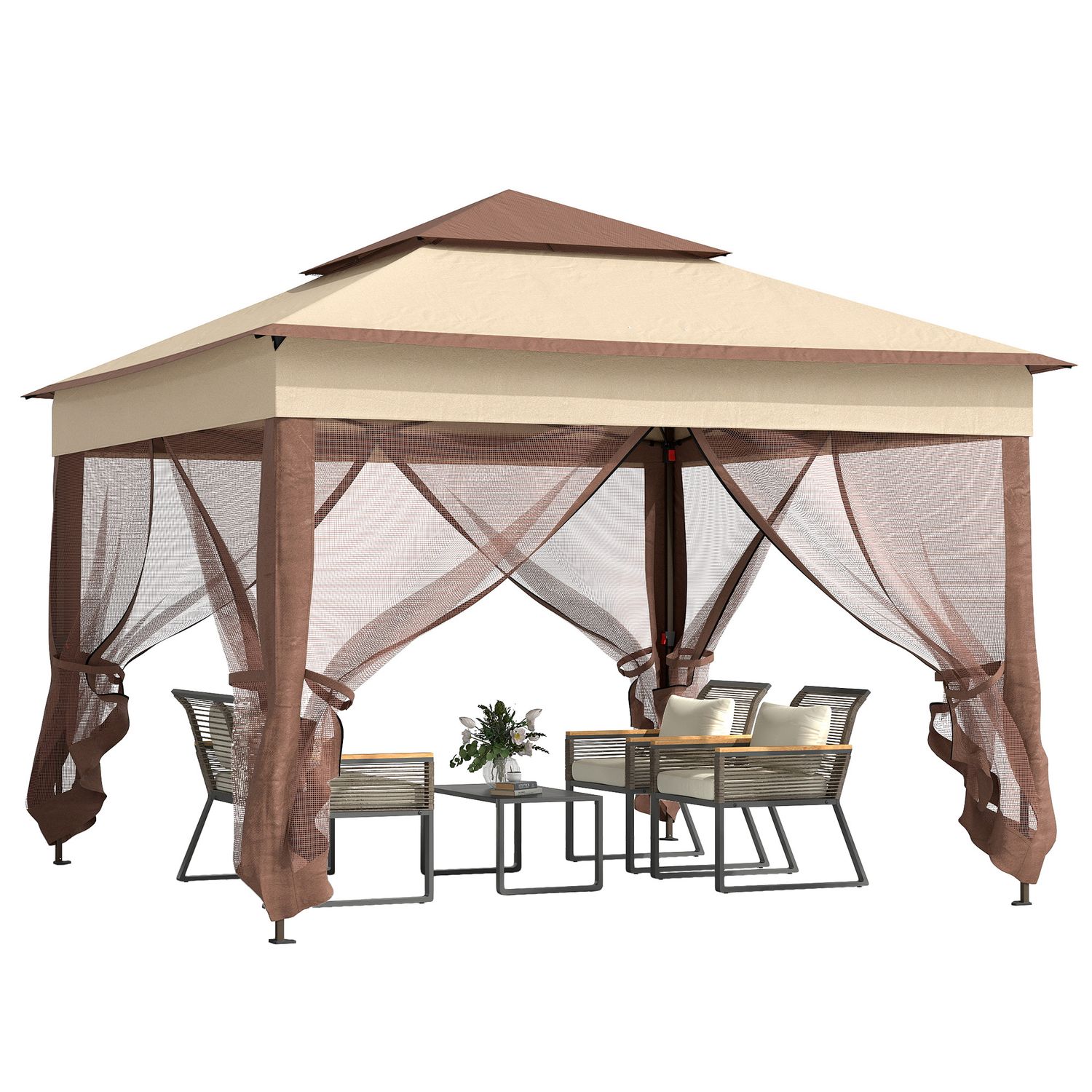 Outsunny 3 x 3m Garden Metal Gazebo Party Canopy Tent Shelter with Net Curtain K