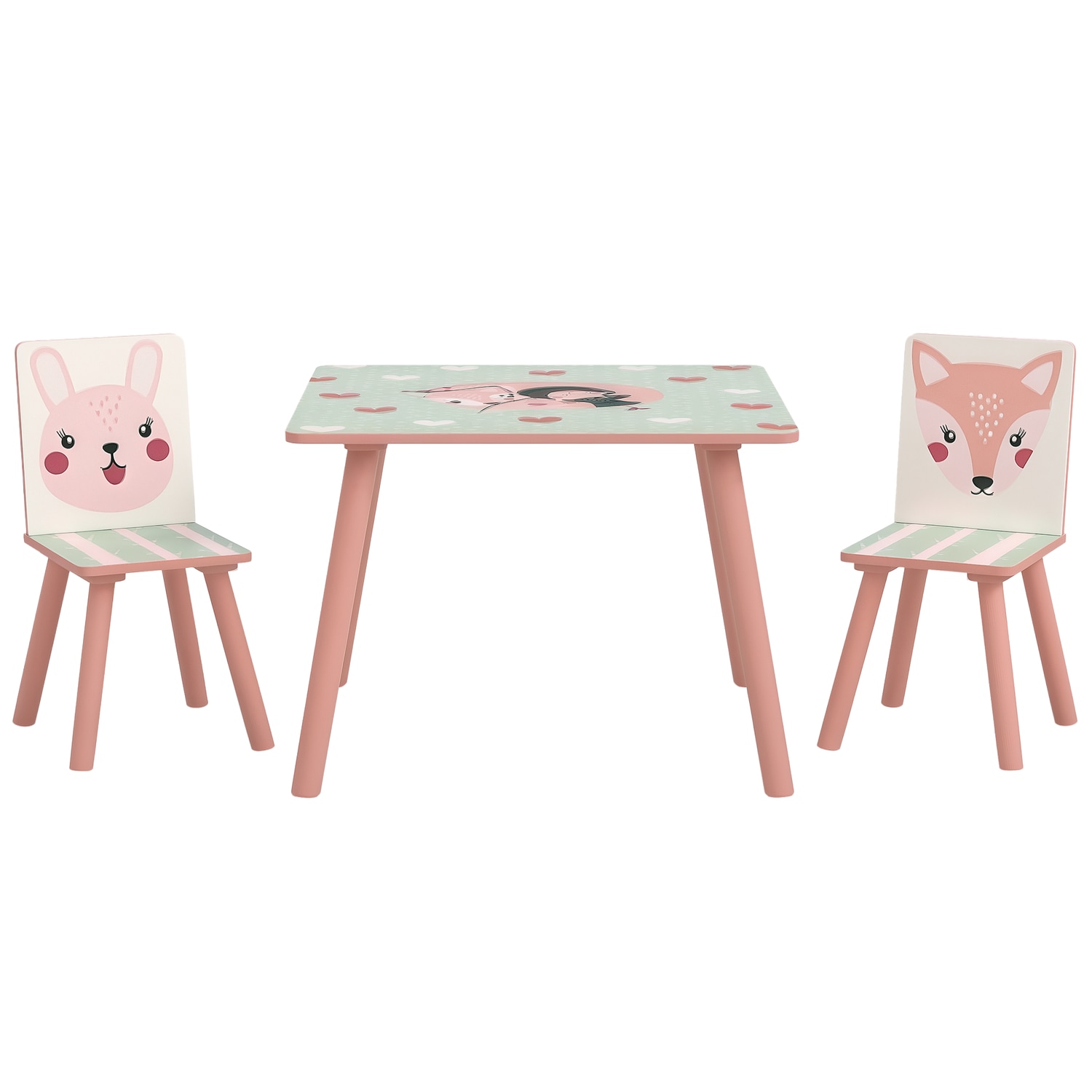 ZONEKIZ Kids Table & Chairs Childrens Desk with 2 Chairs Pink