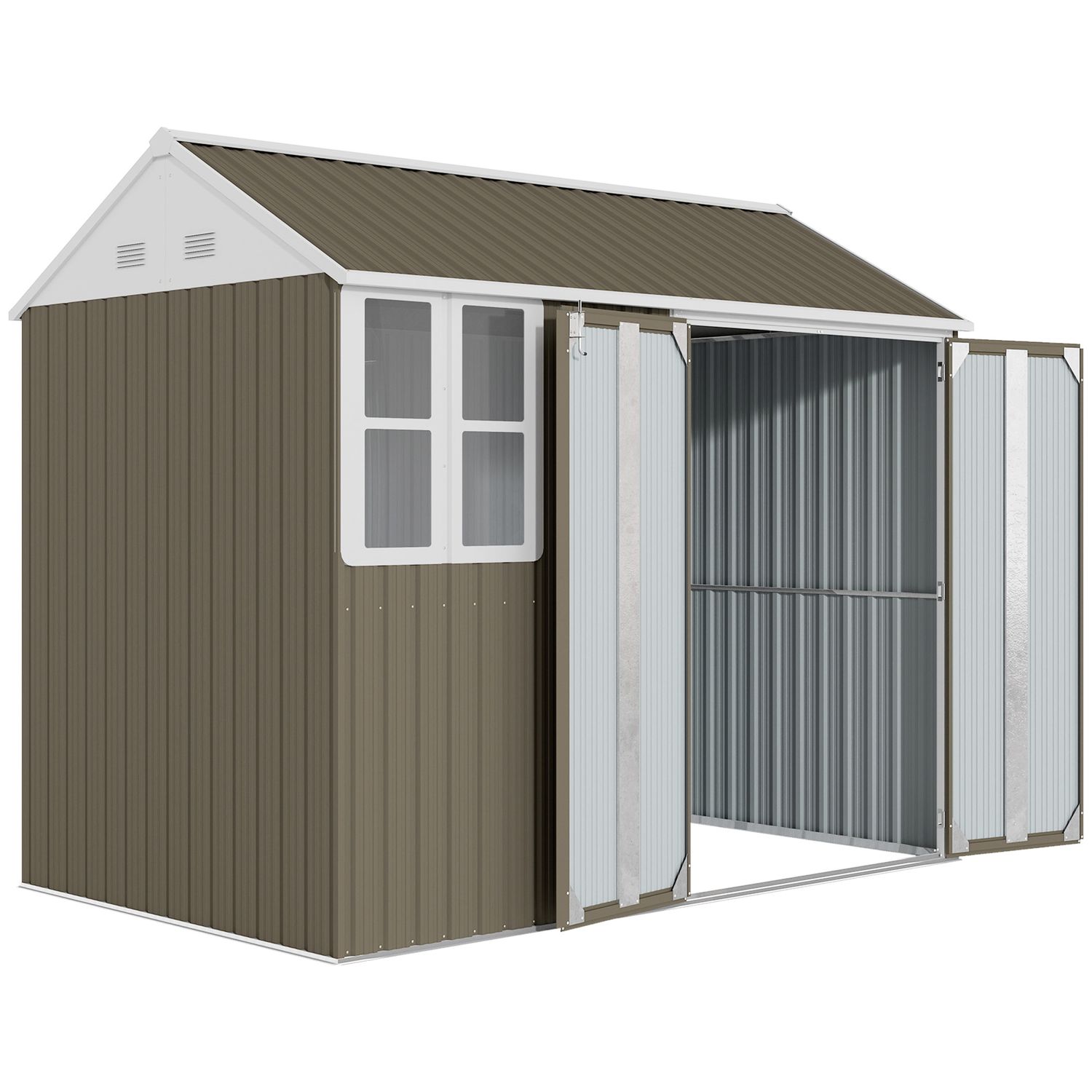 Outsunny 8x6ft Metal Garden Shed Outdoor Storage Shed with Doors Window Sloped R