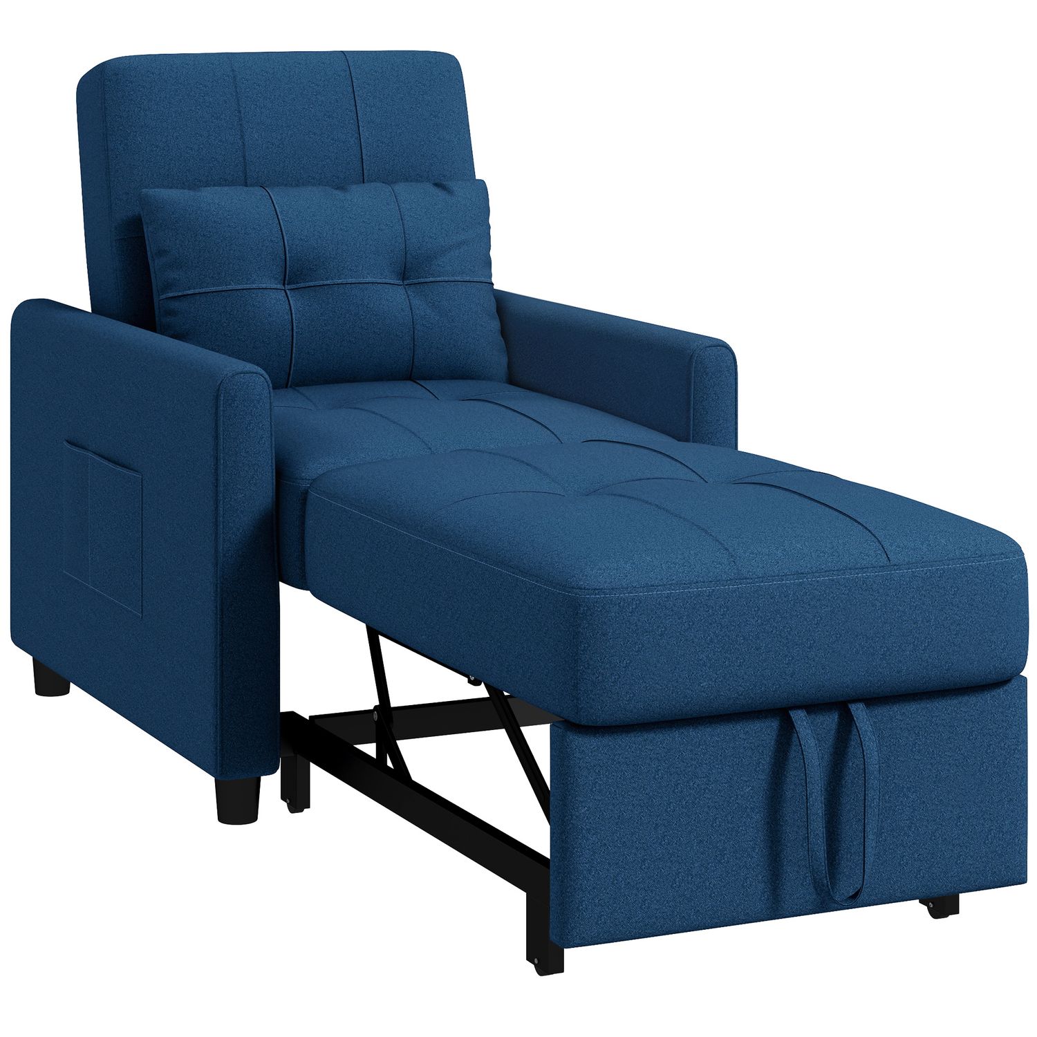 HOMCOM Single Chair Bed Pull Out Sleeper Chair with Adjustable Backrest Blue