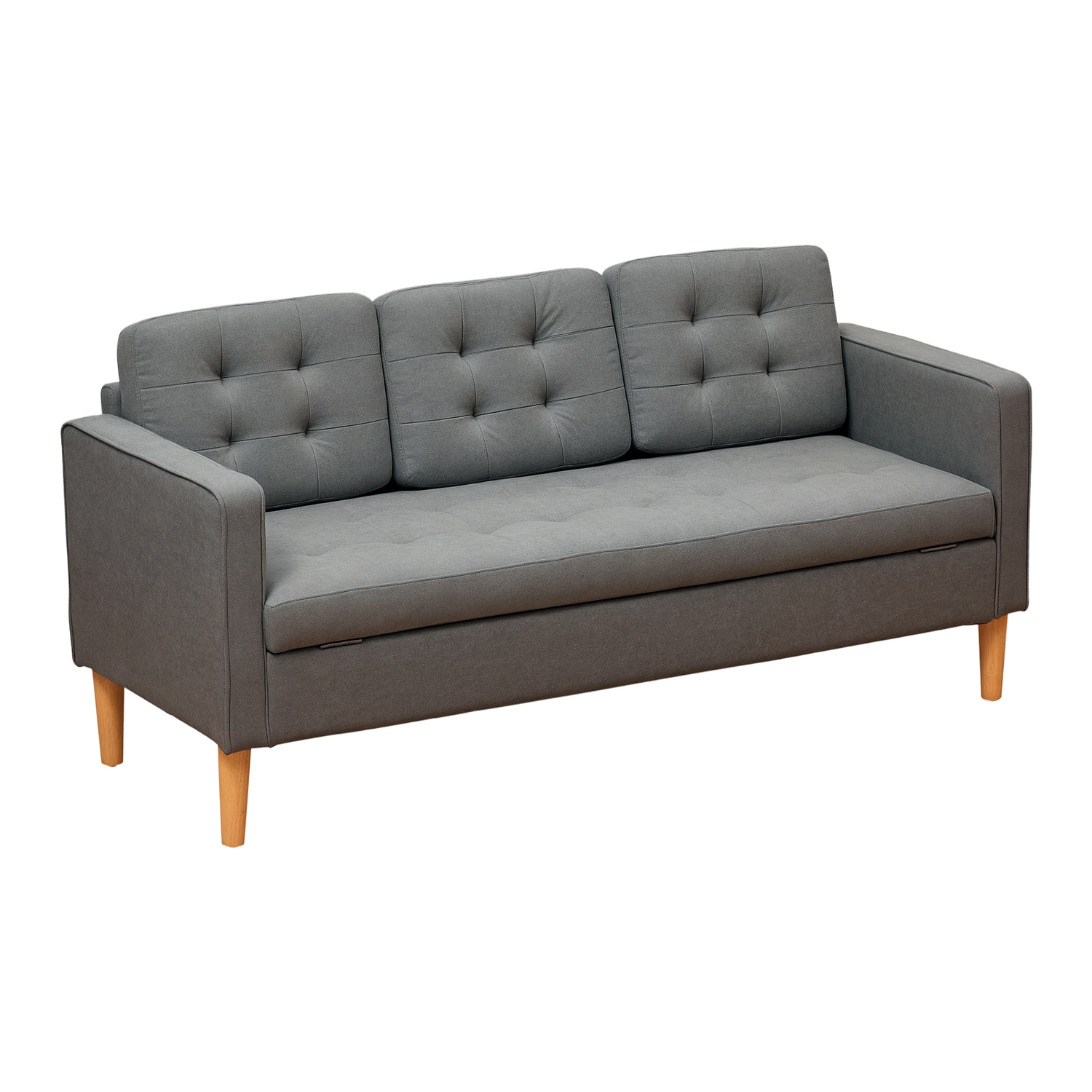 HOMCOM Modern 3 Seater Sofa for Living Room Compact Sofa with Hidden Storage Gre