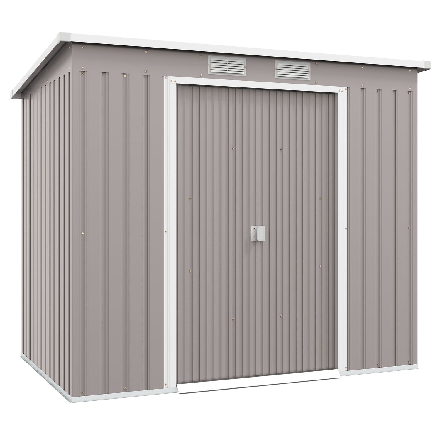 Outsunny 7 x 4ft Lean to Metal Garden Storage Shed with Doors Vents Sloped Roof